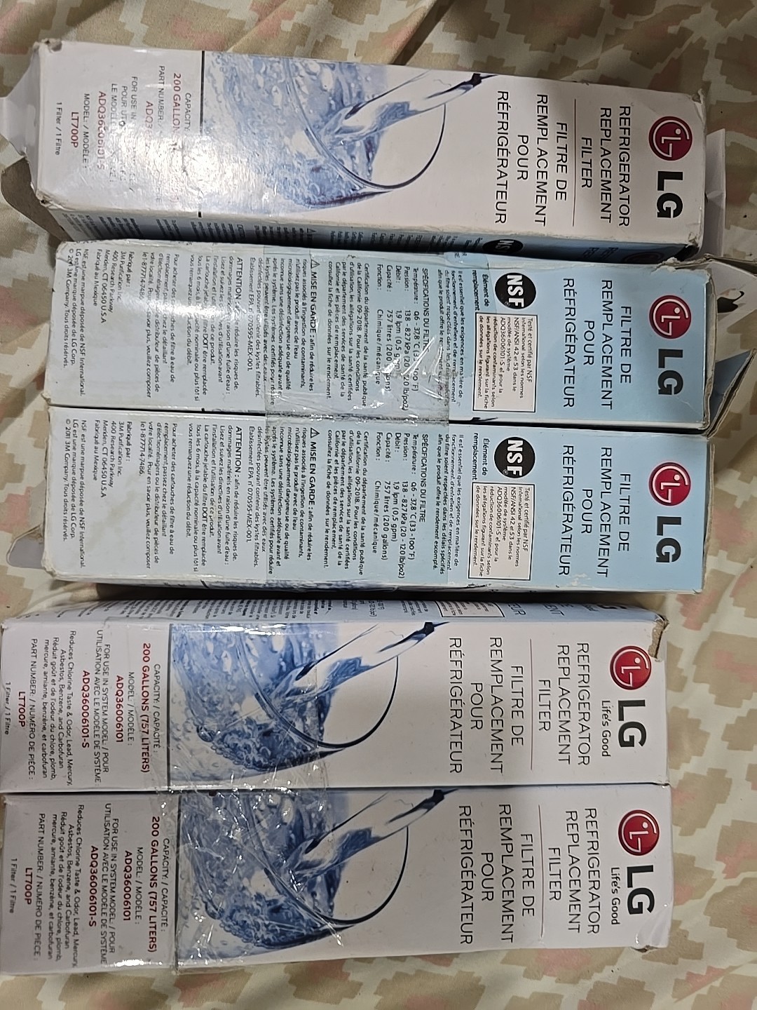 5 X New Sealed LG LT700P Refrigerator Replacement Water Filter ADQ36006101