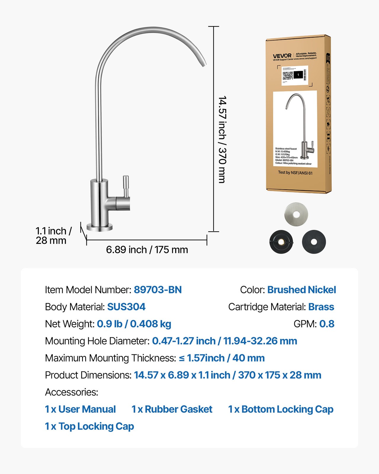 VEVOR Reverse Osmosis Gold/Silver/Black Lead-Free Drinking Water Filter Faucet