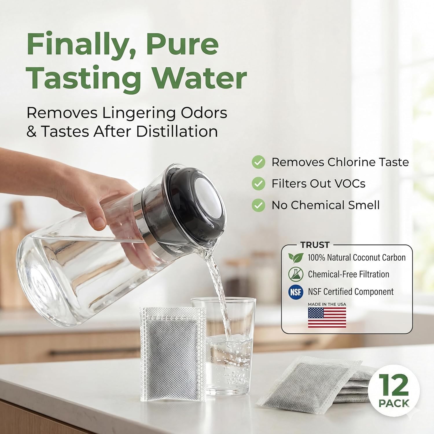 Superior Odor & VOC Absorbing Carbon Sachets for Countertop Distillers – 12 Pack