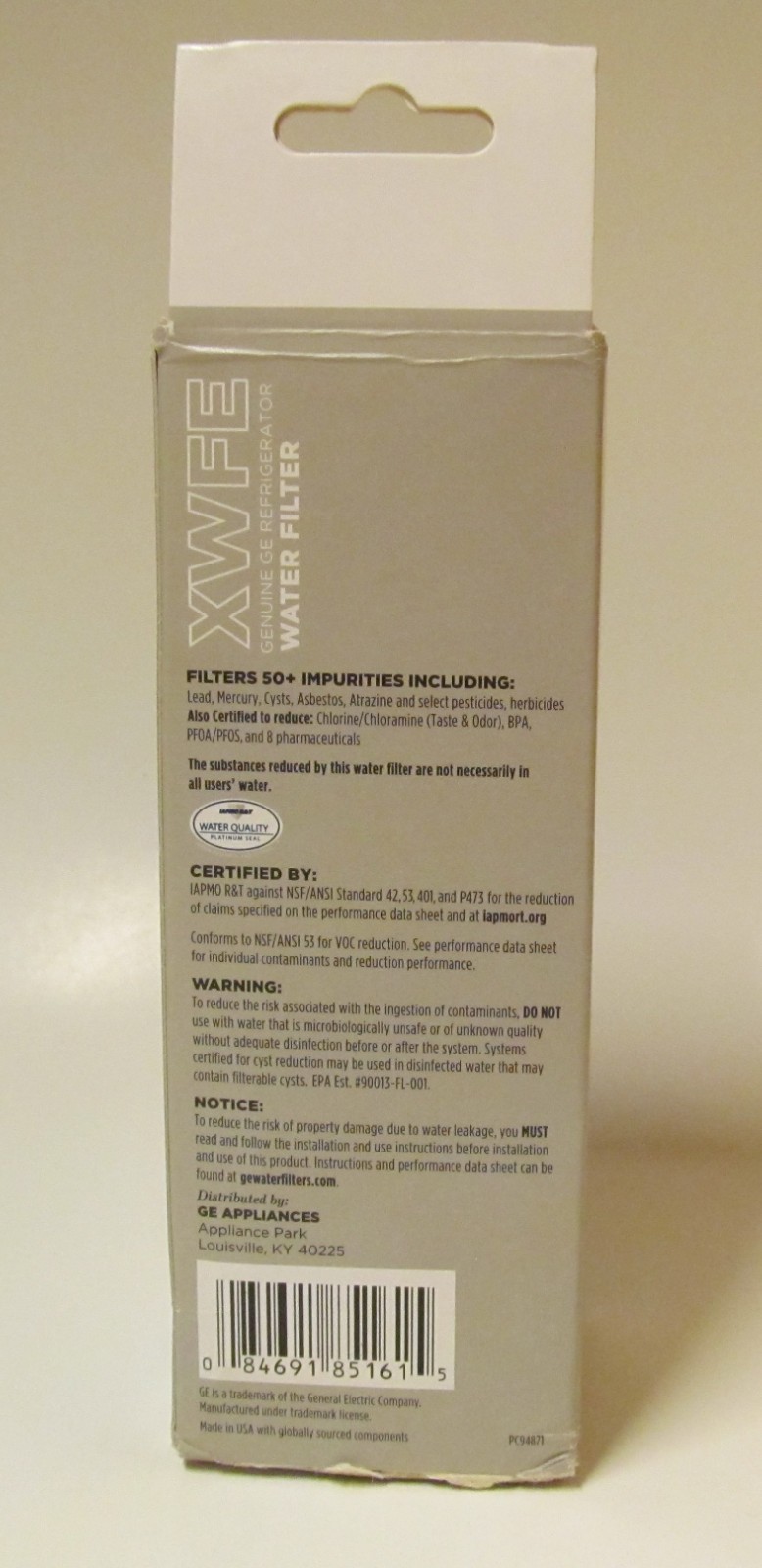 GE XWFE replacement refrigerator water filter, new, factory sealed
