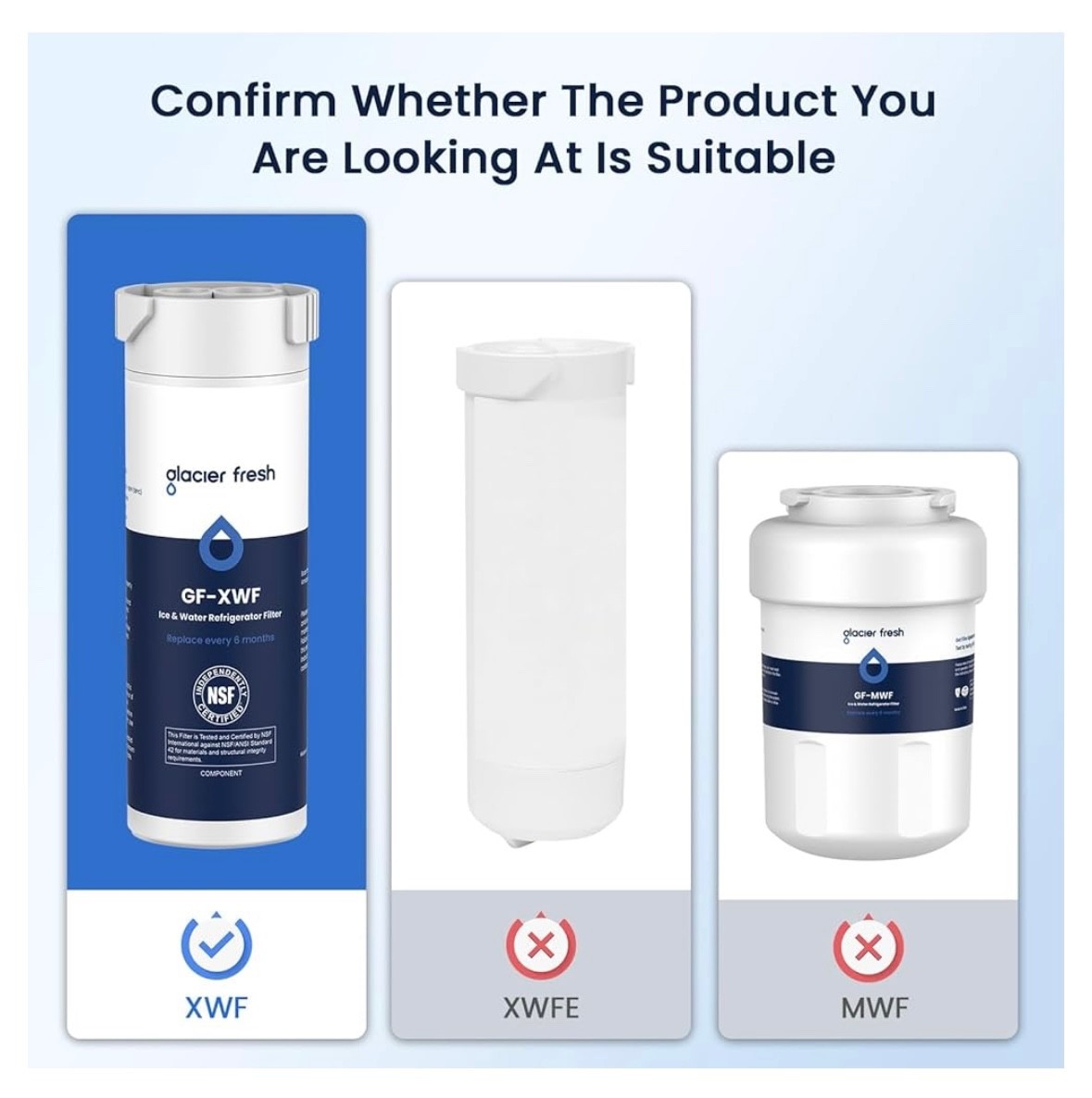 3 PACK GLACIER FRESH GF-XWF Replacement for GE XWF Refrigerator Water Filter