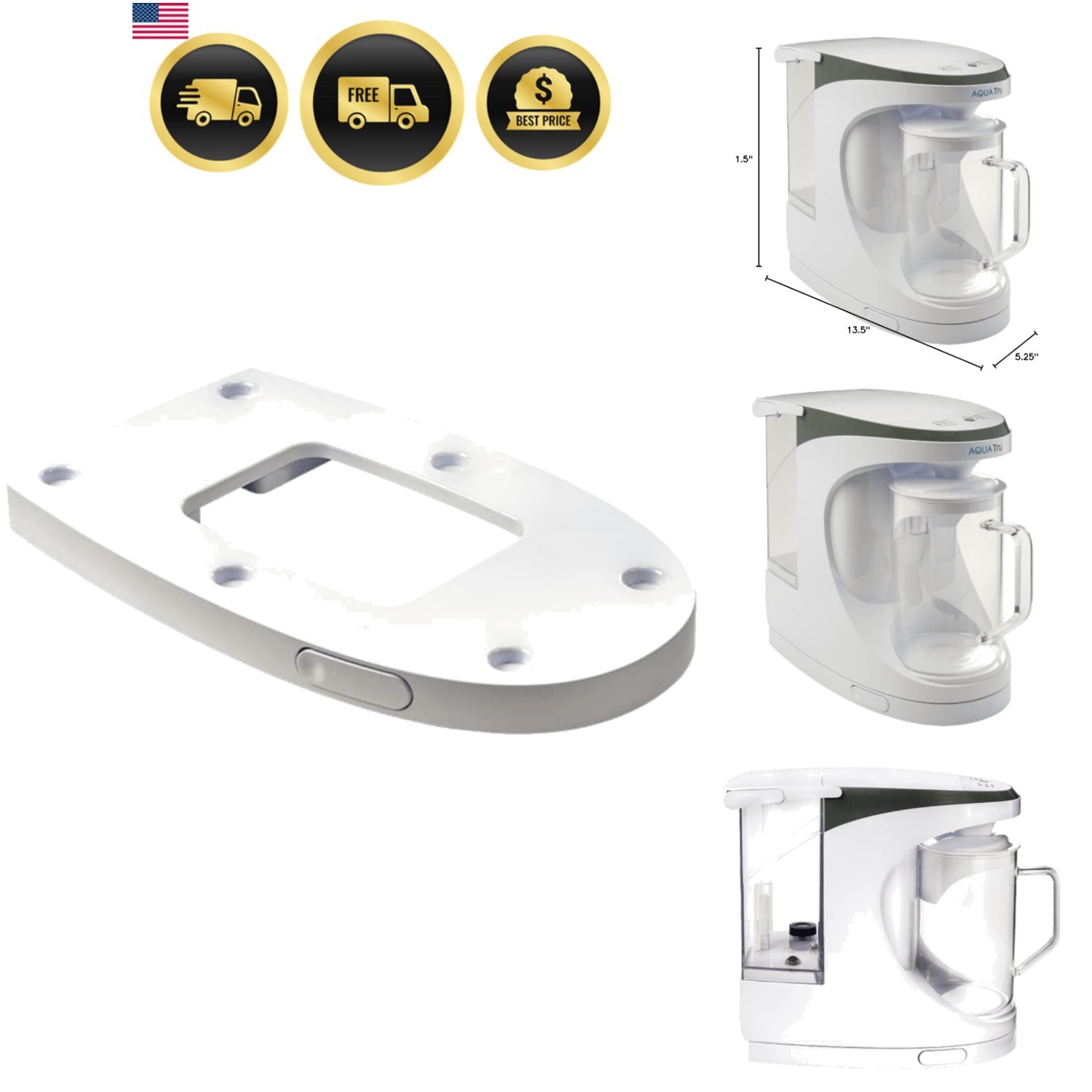 Carafe Countertop Sliding Tray Space Saver for Purifiers Easy Use White