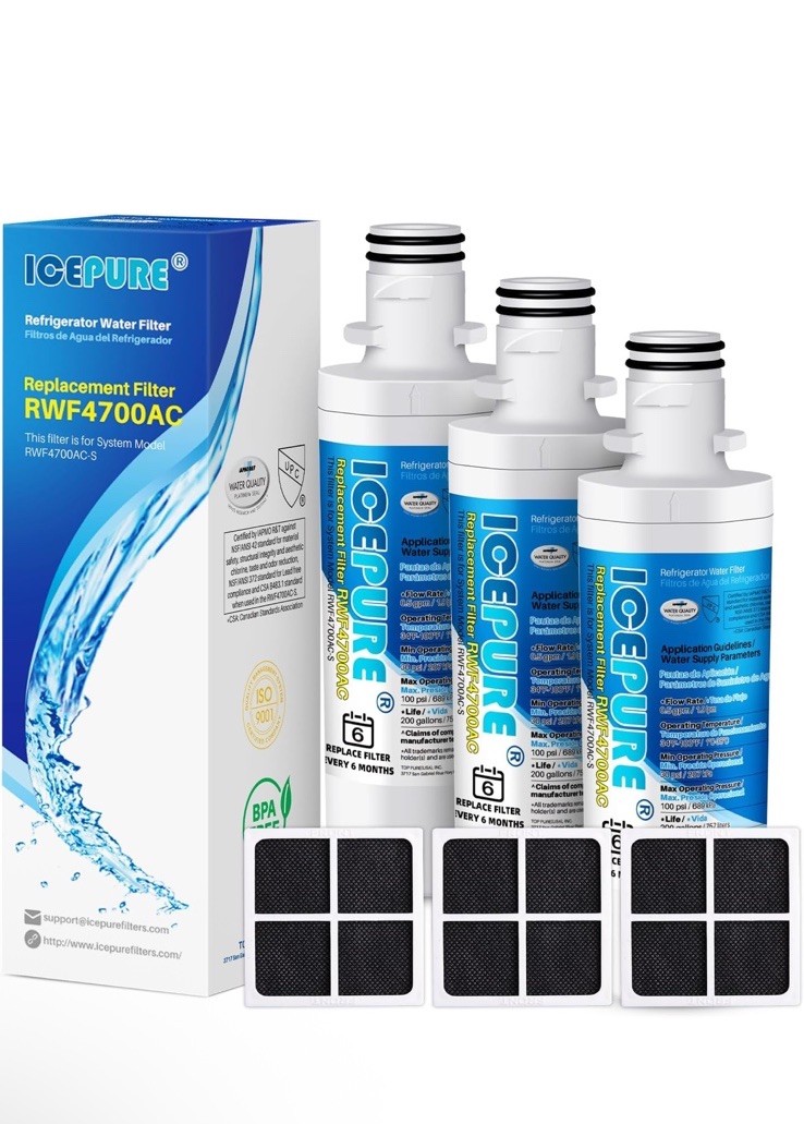 3 PACK ICEPURE ADQ747935 RWF4700AC Water & Air Filter Replacement for LG LT1000P