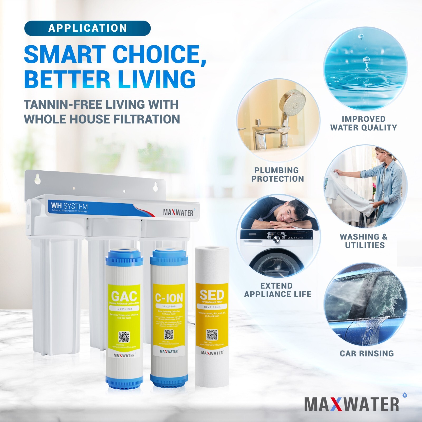 3 Stage 10″ Whole house water Softening Filter, softener, reduce remove hardness