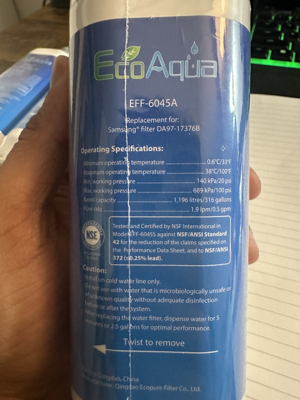 EcoAqua Refrigerator Water Filter EFF-6045A Replacement for Samsung DA97-17376B