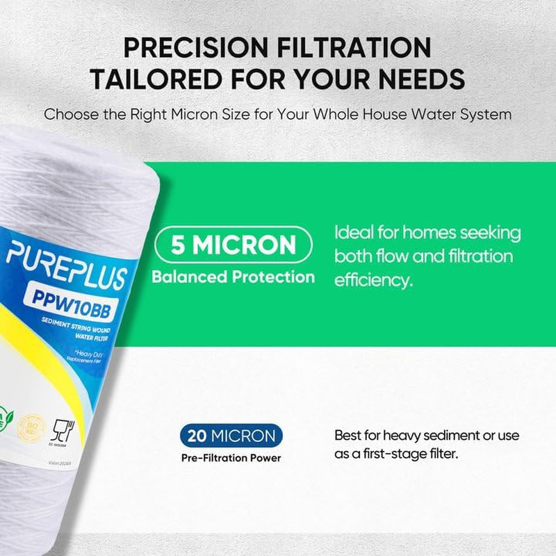 5 Micron Whole House Sediment Filter – 4 Pack, Fits Multiple Models