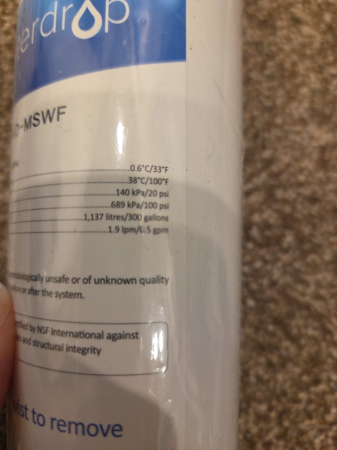 Waterdrop WD-MSWF Water Filter Assembly for General Electric MSWF Refrigerator