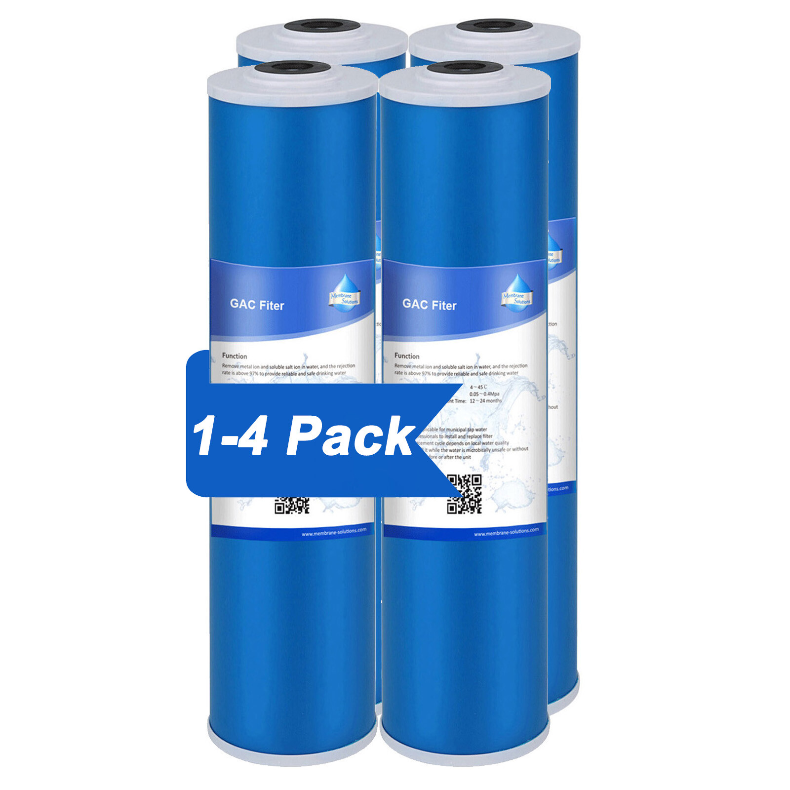 1-4Pack 20×4.5″ 5 Micron Big Blue GAC Carbon Water Filter Cartridges Whole House