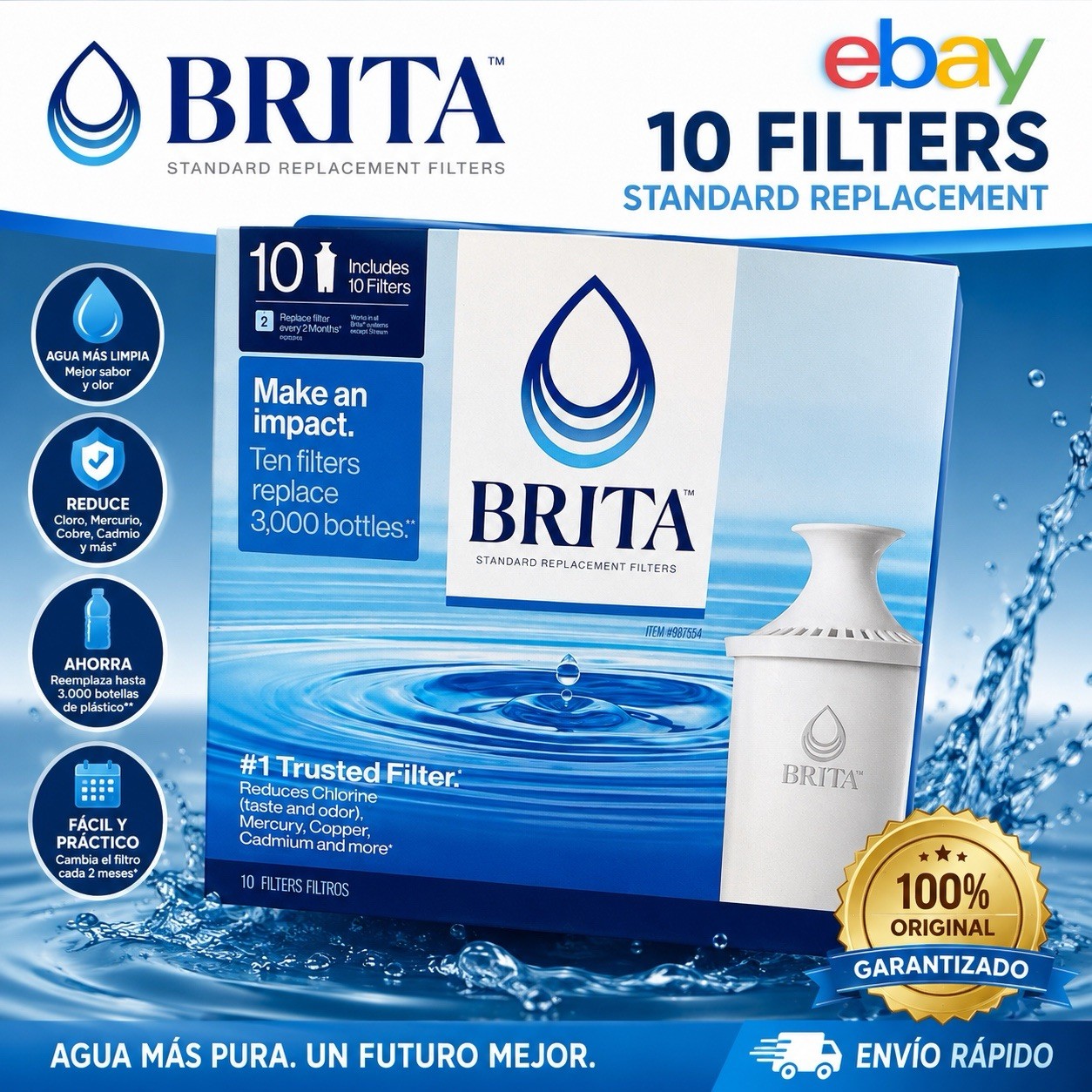 Brita Genuine 987554 Water Standard Replacement Filters 8 FILTERS