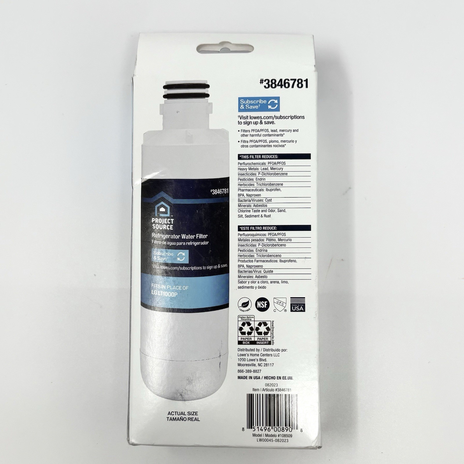 Project Source Refrigerator Water Filter L-5-2 Fits LG LT1000P 2-Pack 3846781