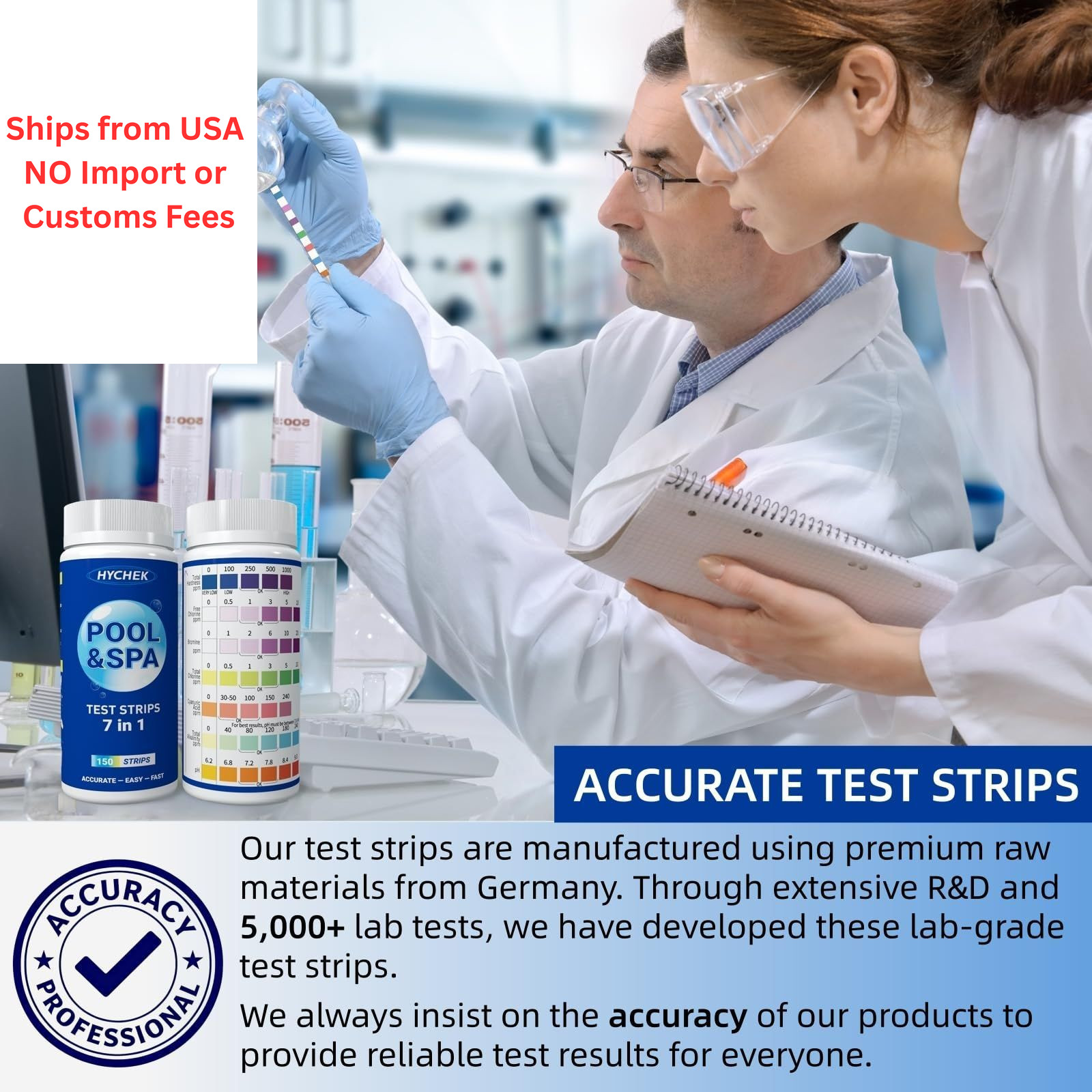 HYCHEK 7 in 1 Accurate Pool Test Strips, 150-Count Hot Tub & Spa 150