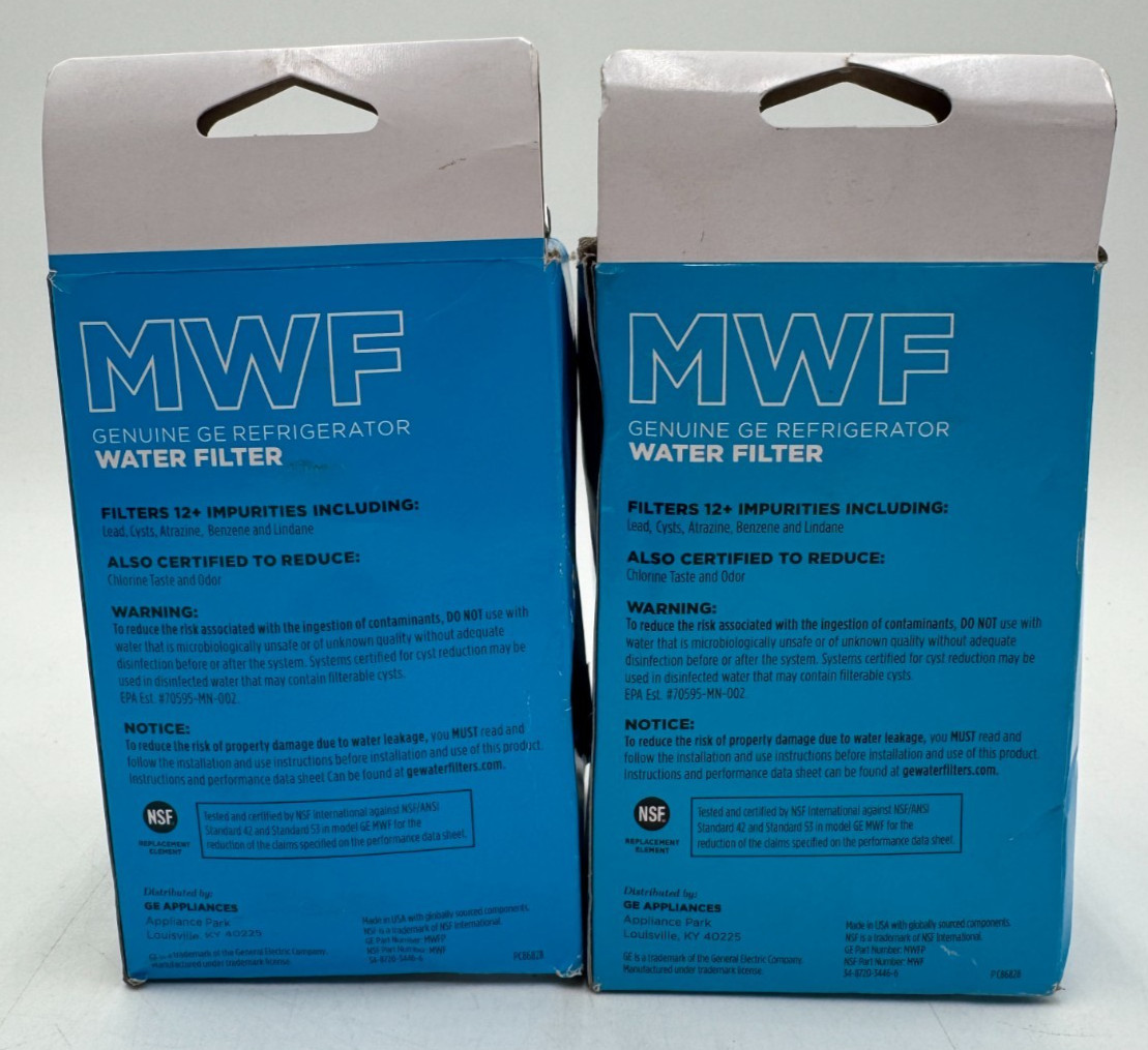 GE MWF Refrigerator Water Filters, Filters 12+ Impurities – LOT OF 2
