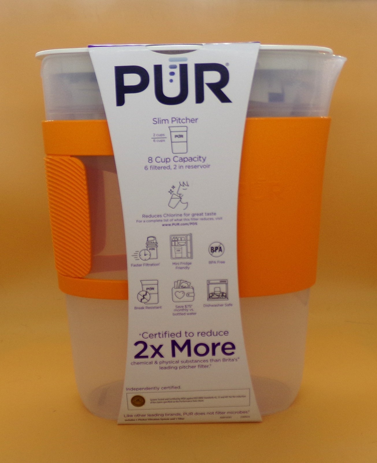 Pur® 6-Cup Pitcher with Orange Sleeve 6 filtered, 2 in Reservoir