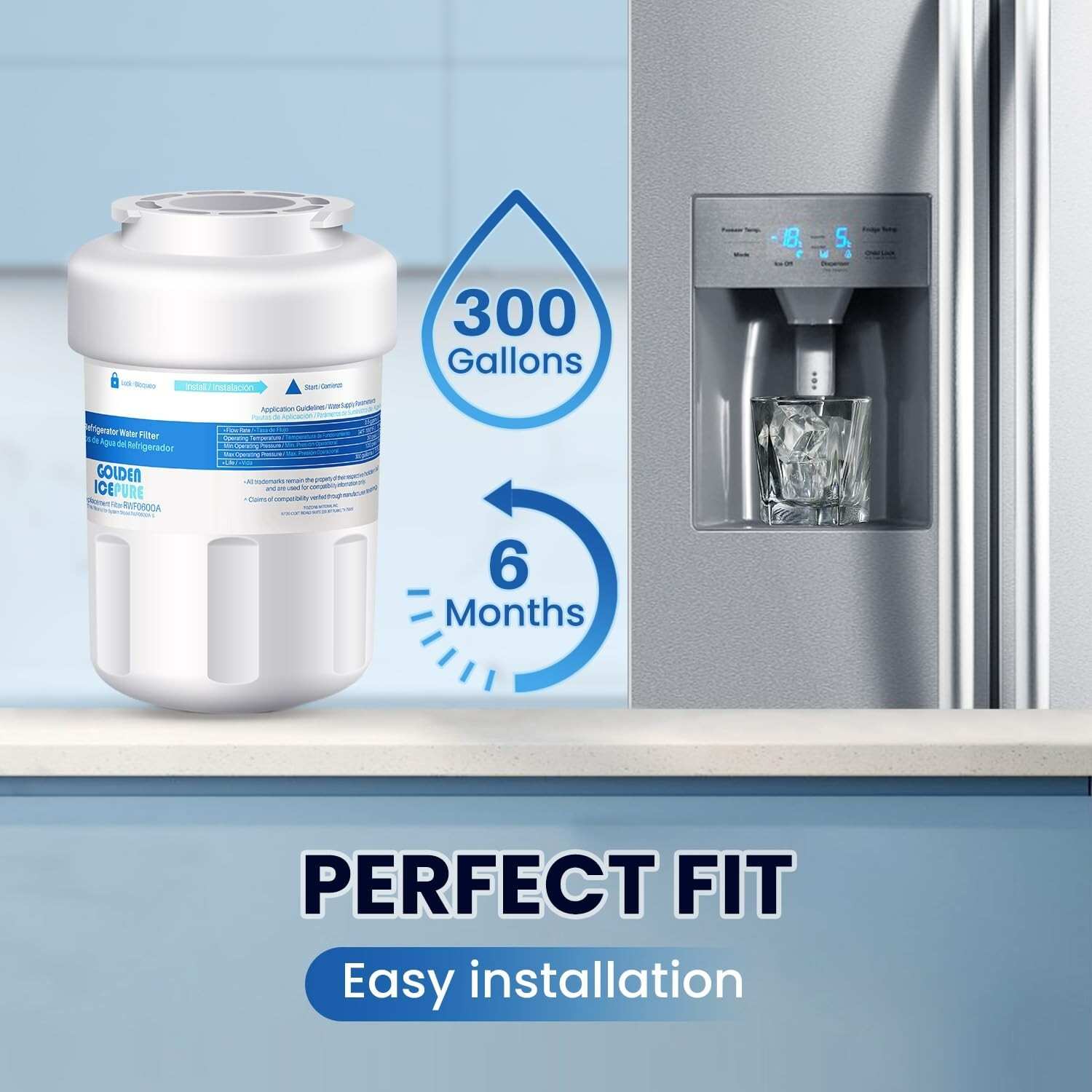 RWF0600A Refrigerator Water Filter Replacement for GE SmartWater MWFA,GWFA,4PACK