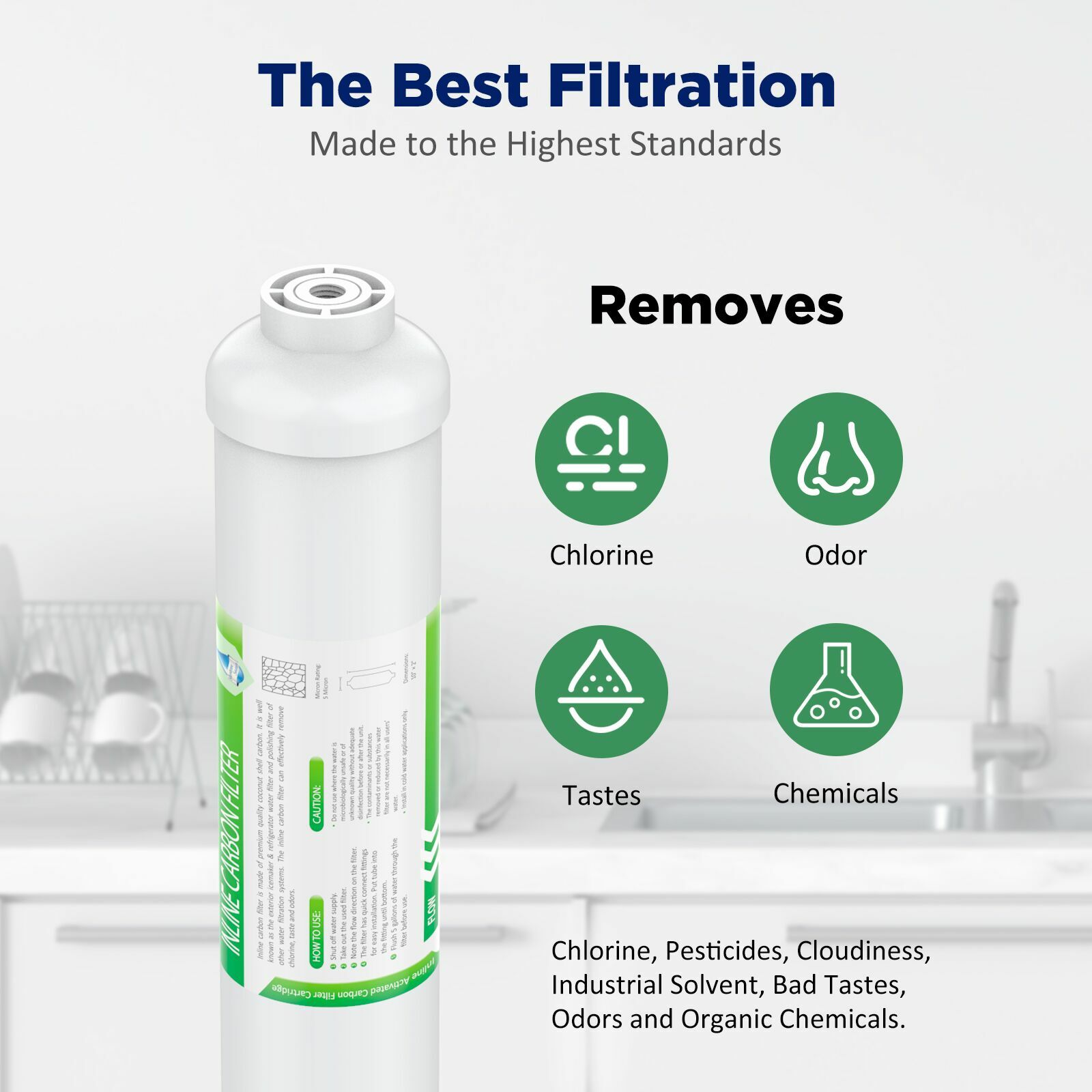 10″x2″ 1/4″ FNPT/Quick Connect T33 Inline Post Carbon Water Filter Cartridge NSF