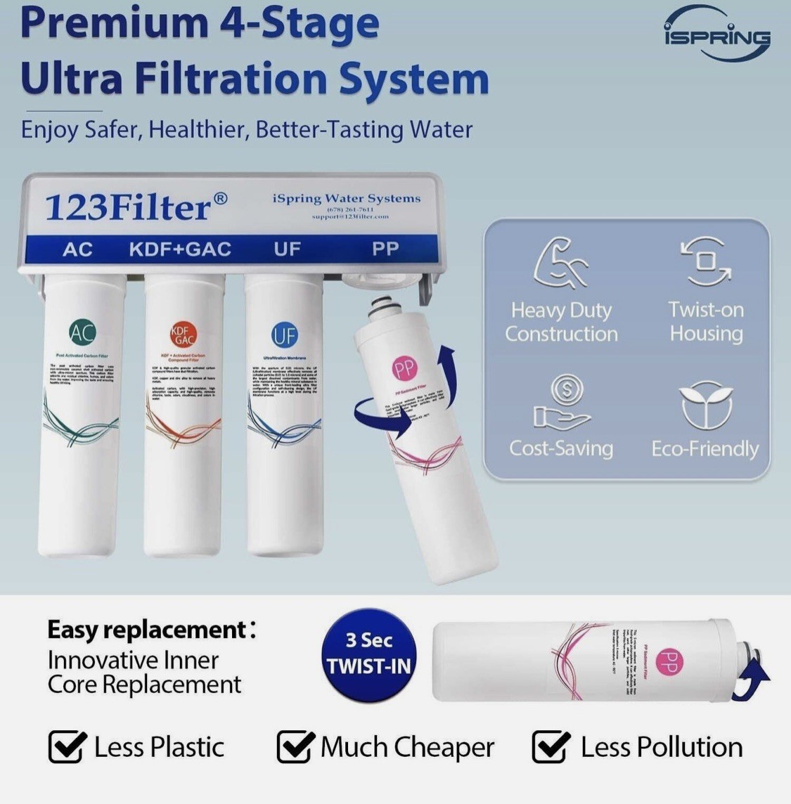 4 Stage Whole House Ultra filtration 0.01 Micron UF Drinking Water Filter System
