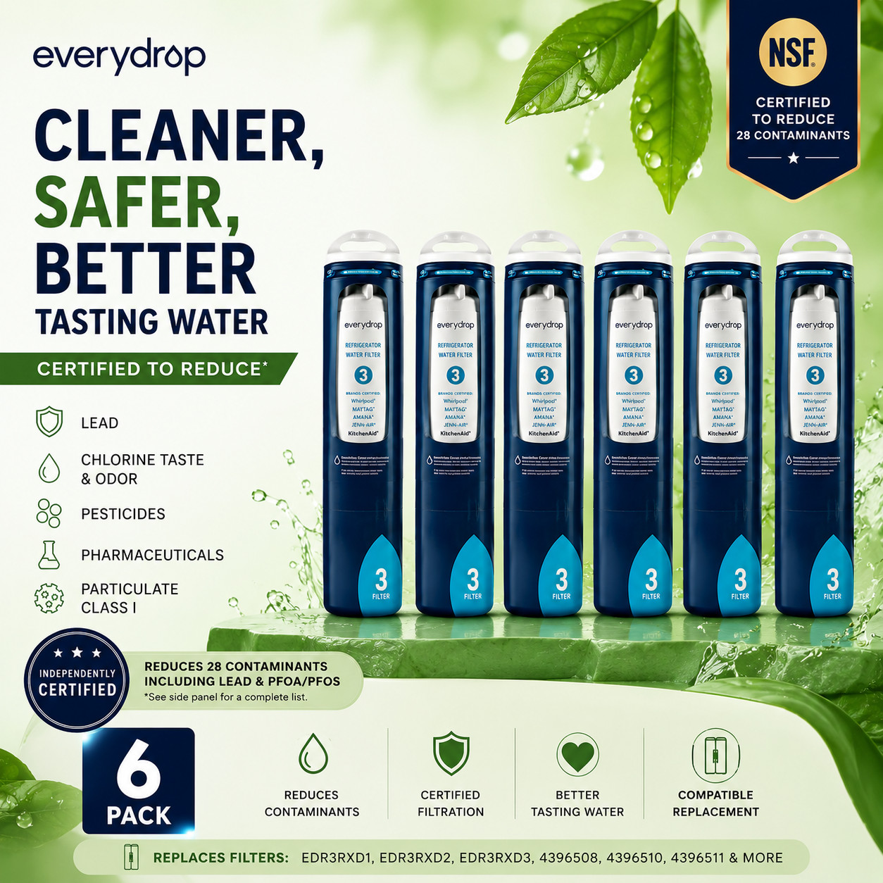 NEW SEALED 6-Pack EDR3²RXD1 Ice and Water Refrigerator Filter
