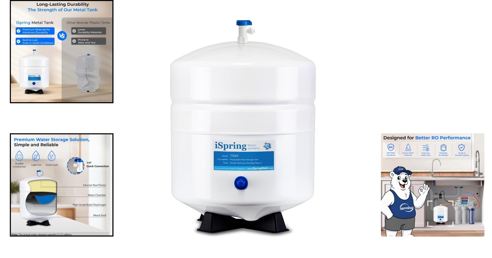 4-Gallon Pressurized Water Storage Tank for RO Systems with NSF Certification