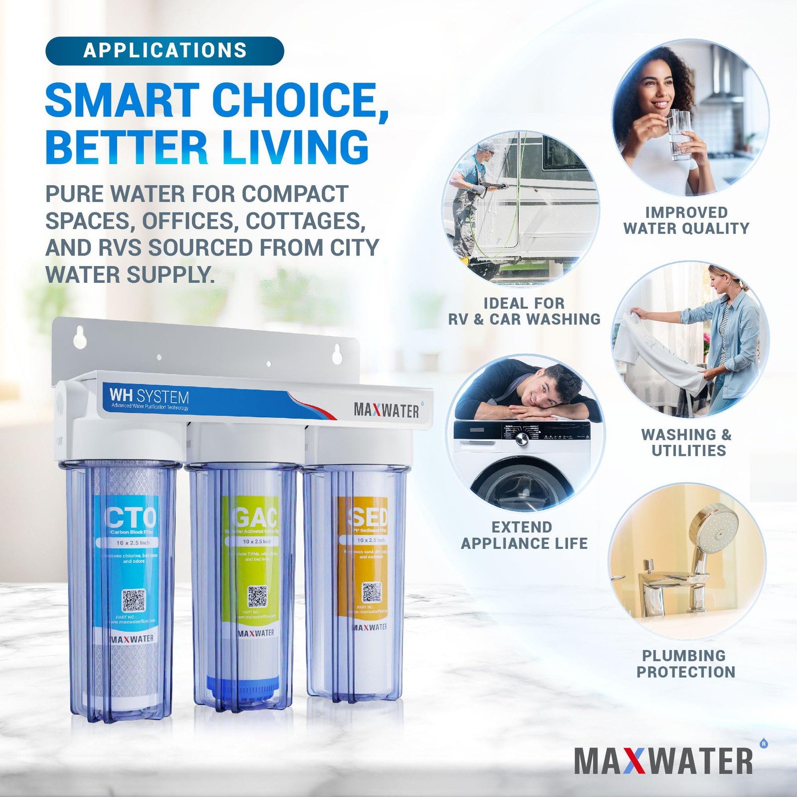 Max Water 3 Stage Good for City Water 10 inch Standard Water Filtration System