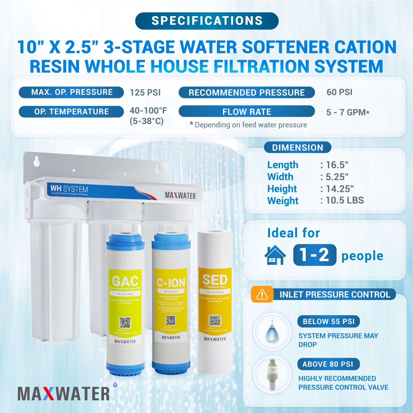 3 Stage 10″ Whole house water Softening Filter, softener, reduce remove hardness