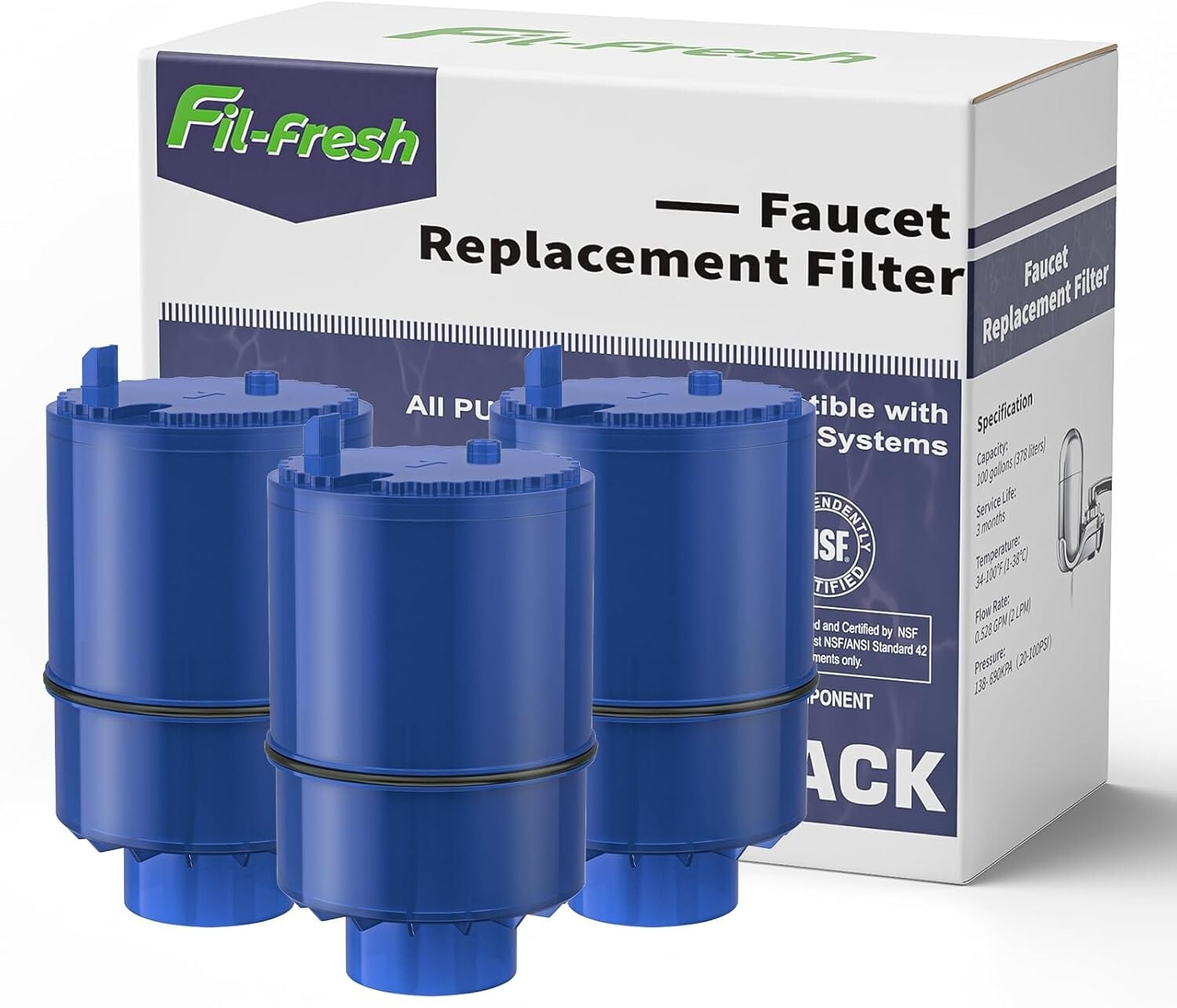 3 Pack RF-9999 Faucet Water Filter Replacement for FM3700 PFM400H, NSF Certified