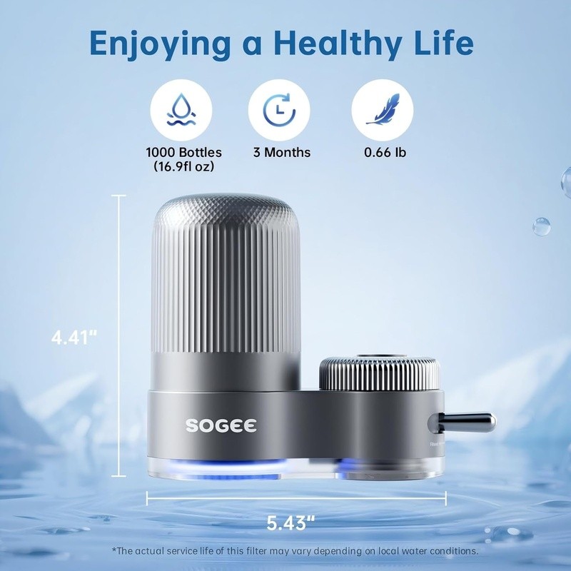8-Layer Faucet Water Filter Hydroelectric Blue Light Easy Install 300 Gallons US