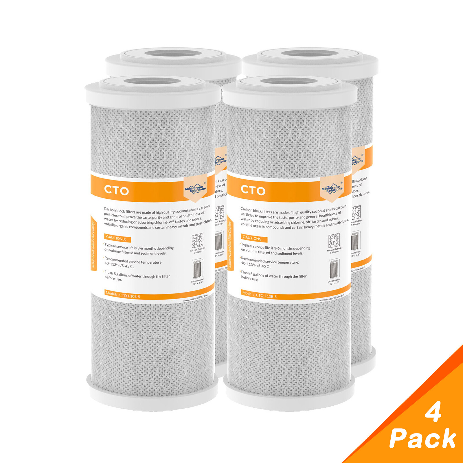 4 Pack 10×4.5″ 5μm Big Blue CTO Carbon Block Water Filter Whole House Cartridges