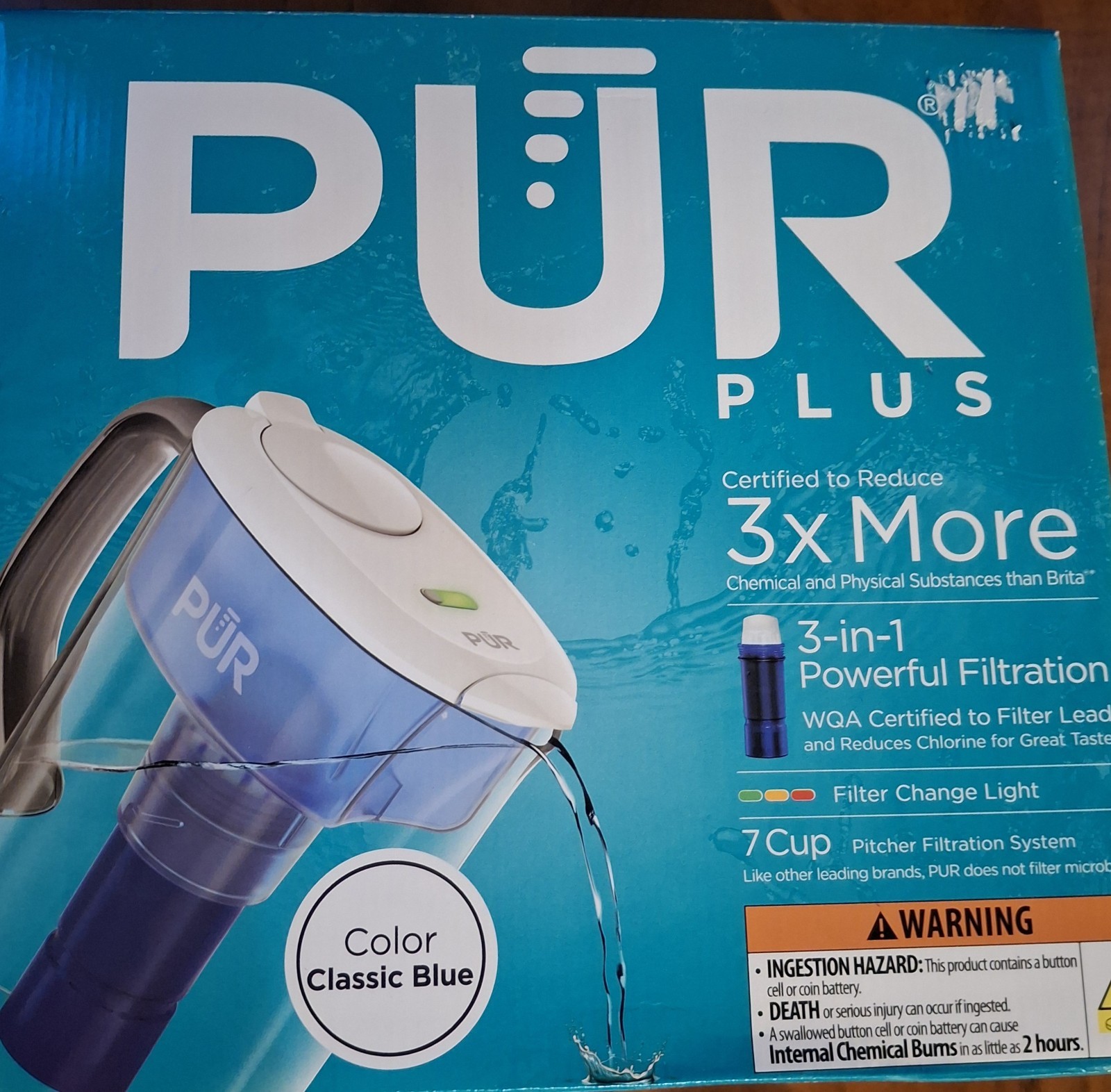 Pur 7-cup 3-in-1 Blue Water Filer Filtration Pitcher NIB