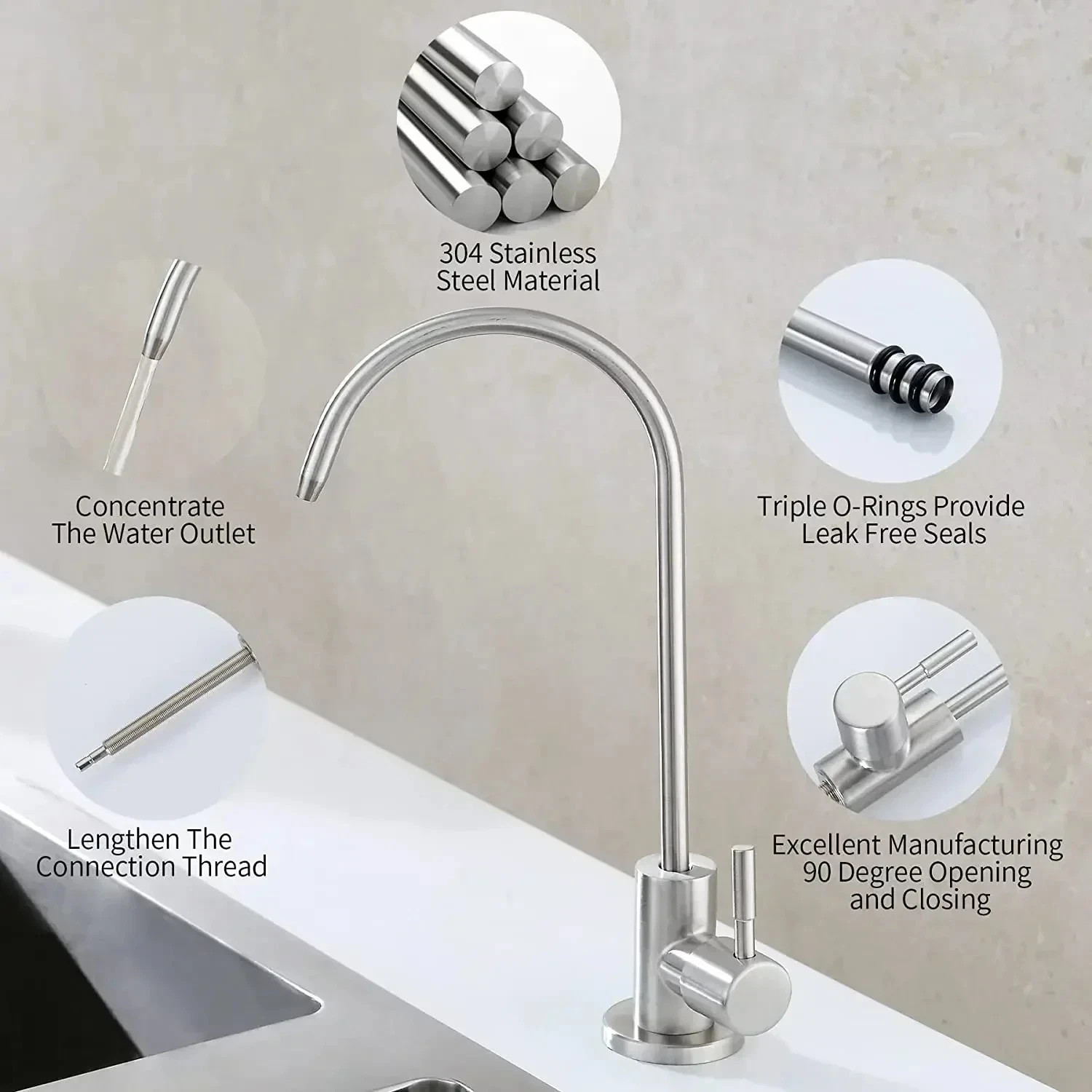 Stainless Steel Water Filter Faucet Reverse Osmosis Drinking Water Faucet