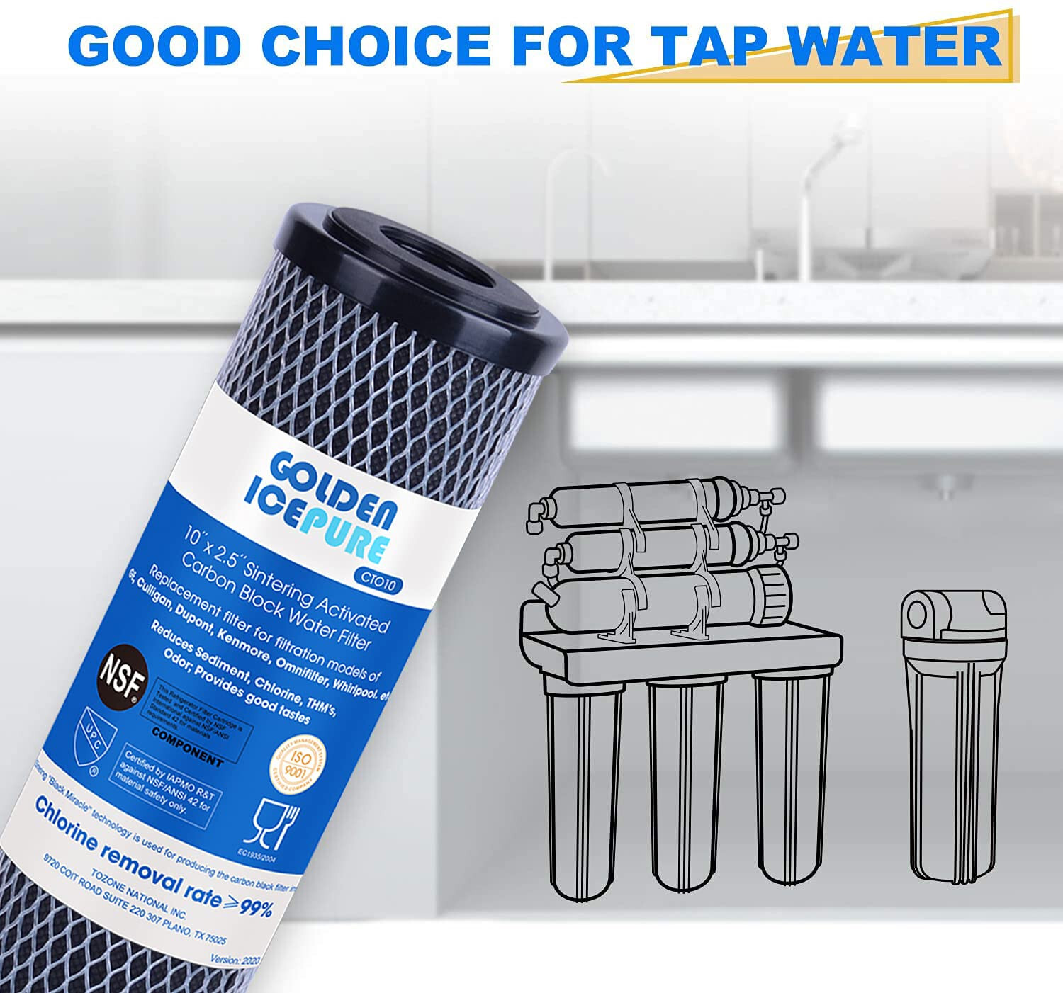 1 Micron 2.5″ x 10″ Whole House CTO Carbon Sediment Water Filter, 4PACK