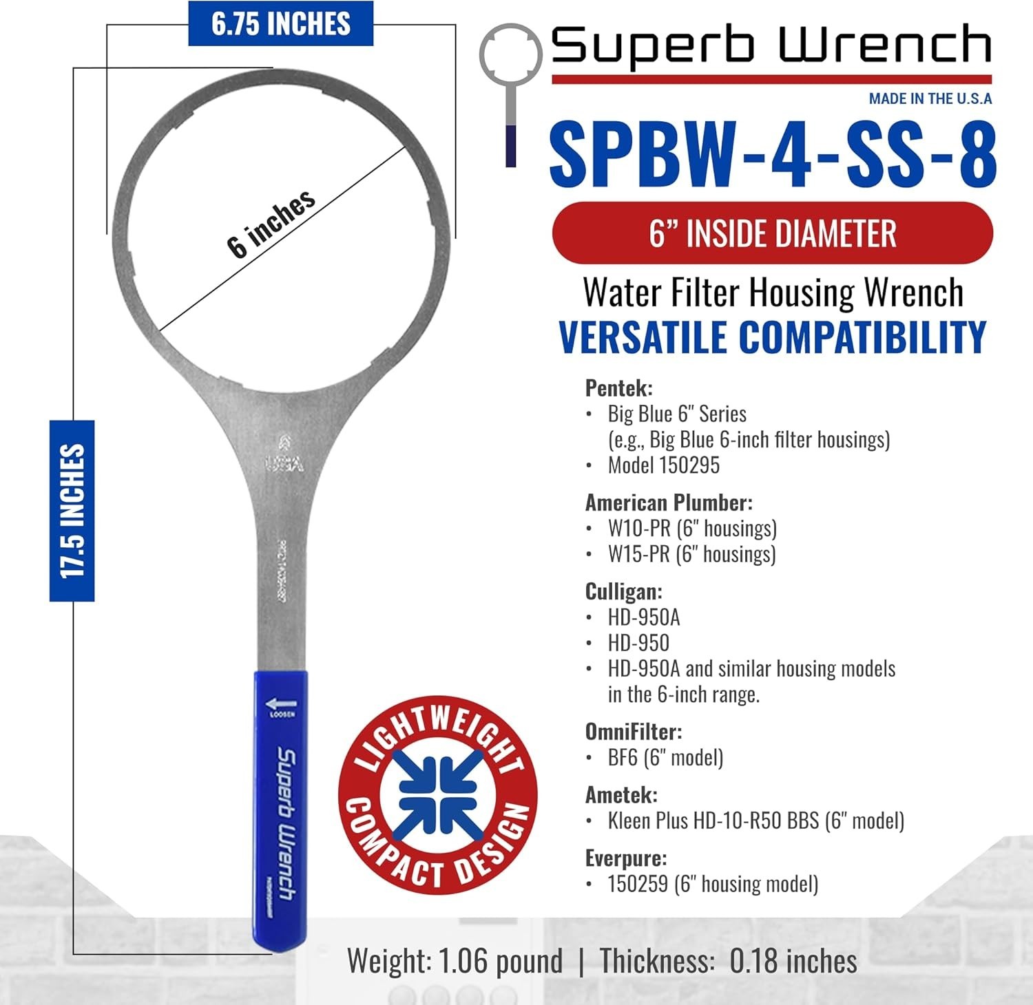 Durable 6 In Water Filter Housing Wrench Compatible with American Plumber