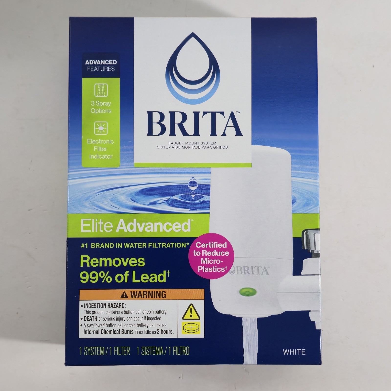 Brita Faucet Water Filter System Elite Advanced 3 Spray Options White FF-100