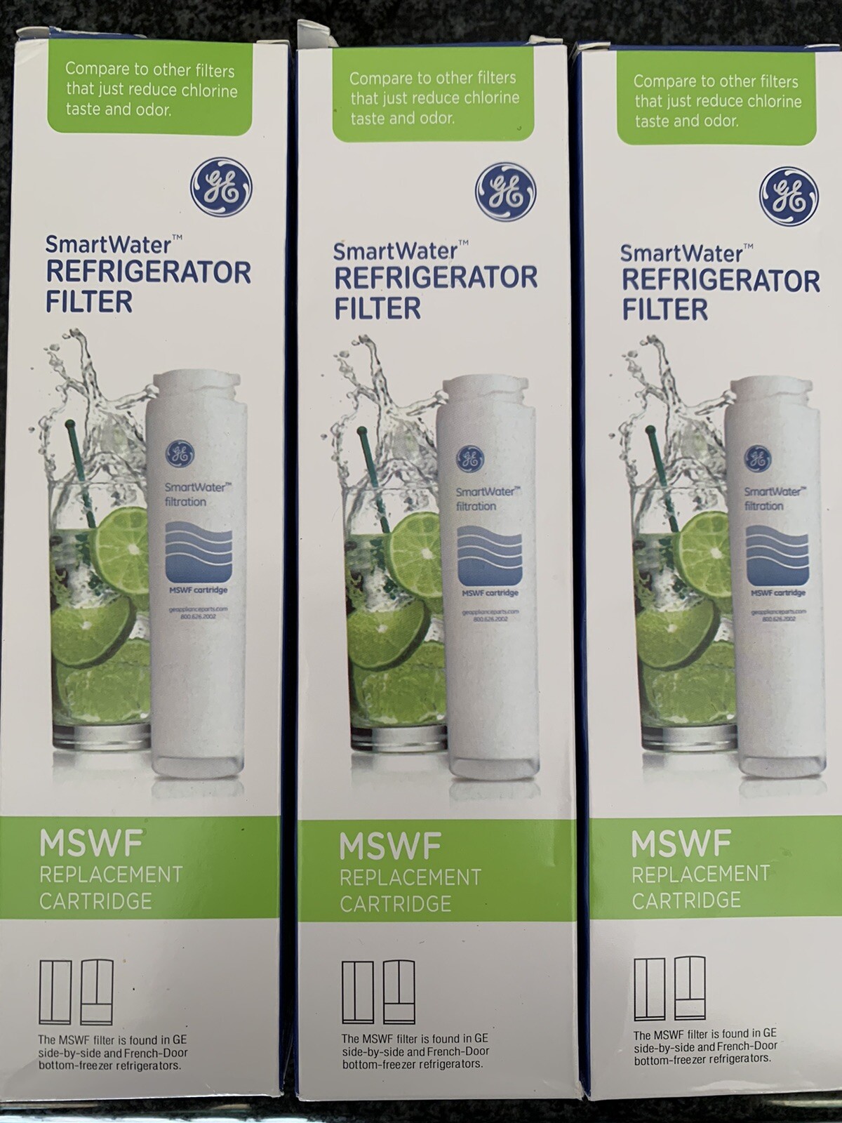 3 PACK Fit GE SmartWater MSWF Refrigerator Replacement Cartridge Water Filter
