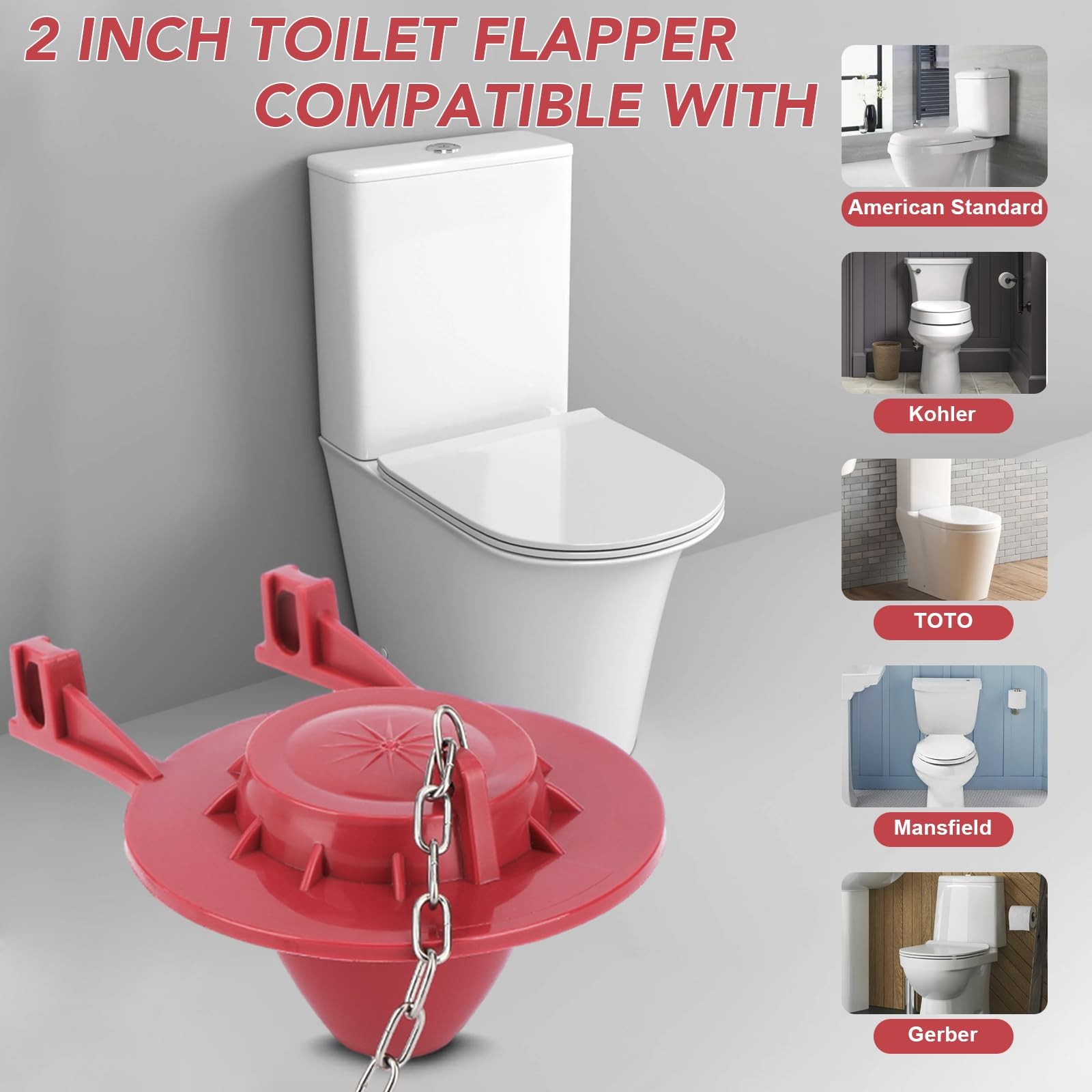 2Inch Toilet Flapper Replacement Kit, Universal Flush Valve Flapper Fits Koh…