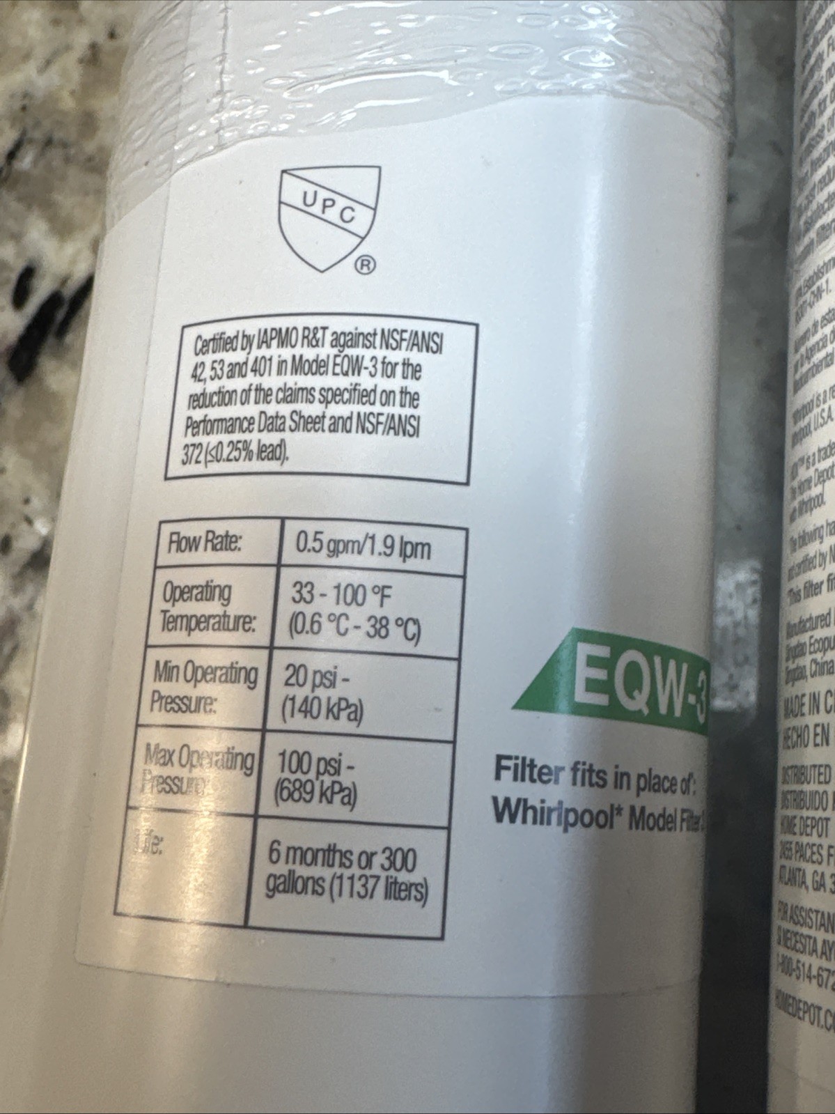 2PK HDX EQW-3 Refrigerator Water Filter Whirlpool Model 3 Replacement 2pk