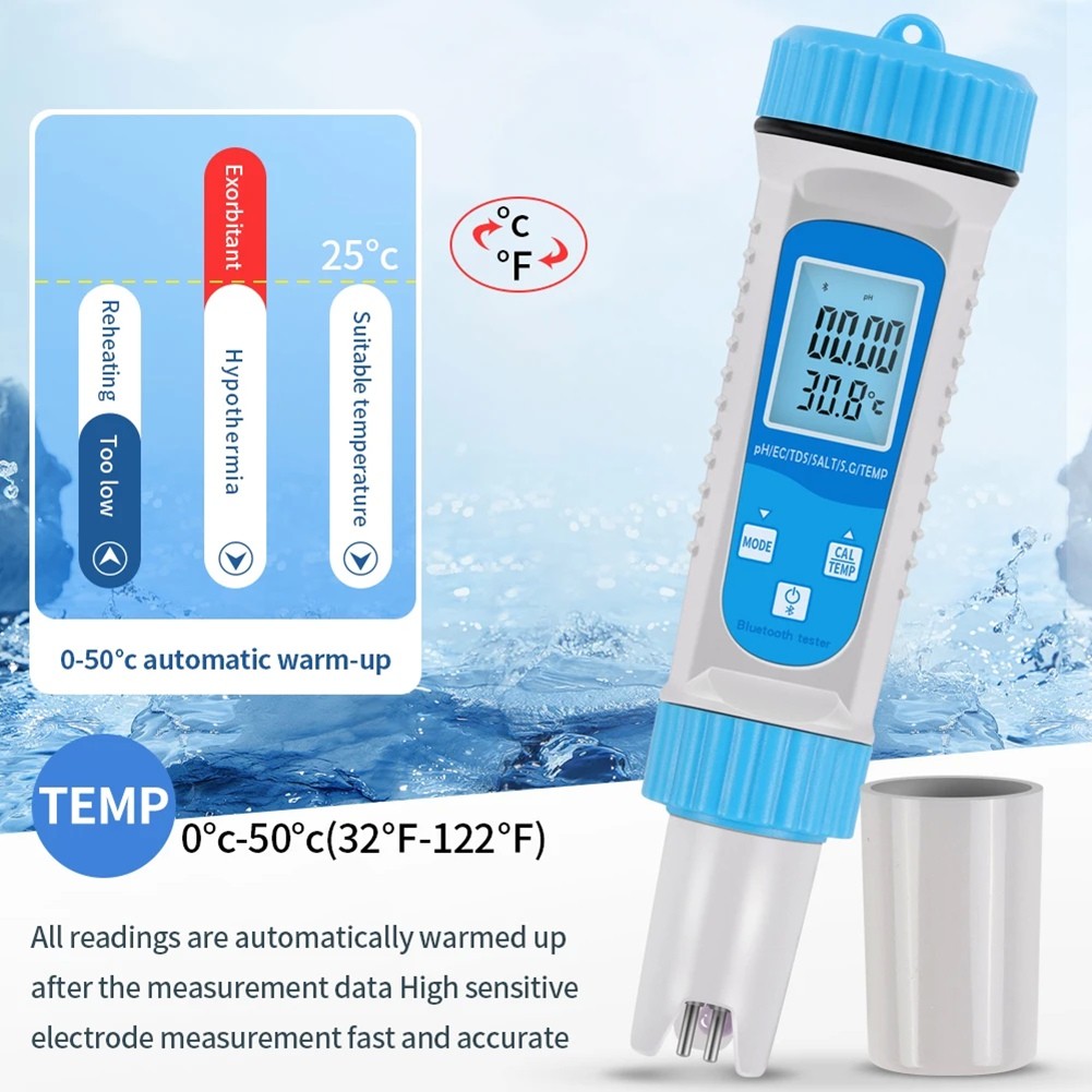 Digital ‘Water Bluetooth 6 in 1 TDS Meter EC TDS SALT Temperature Tester7903