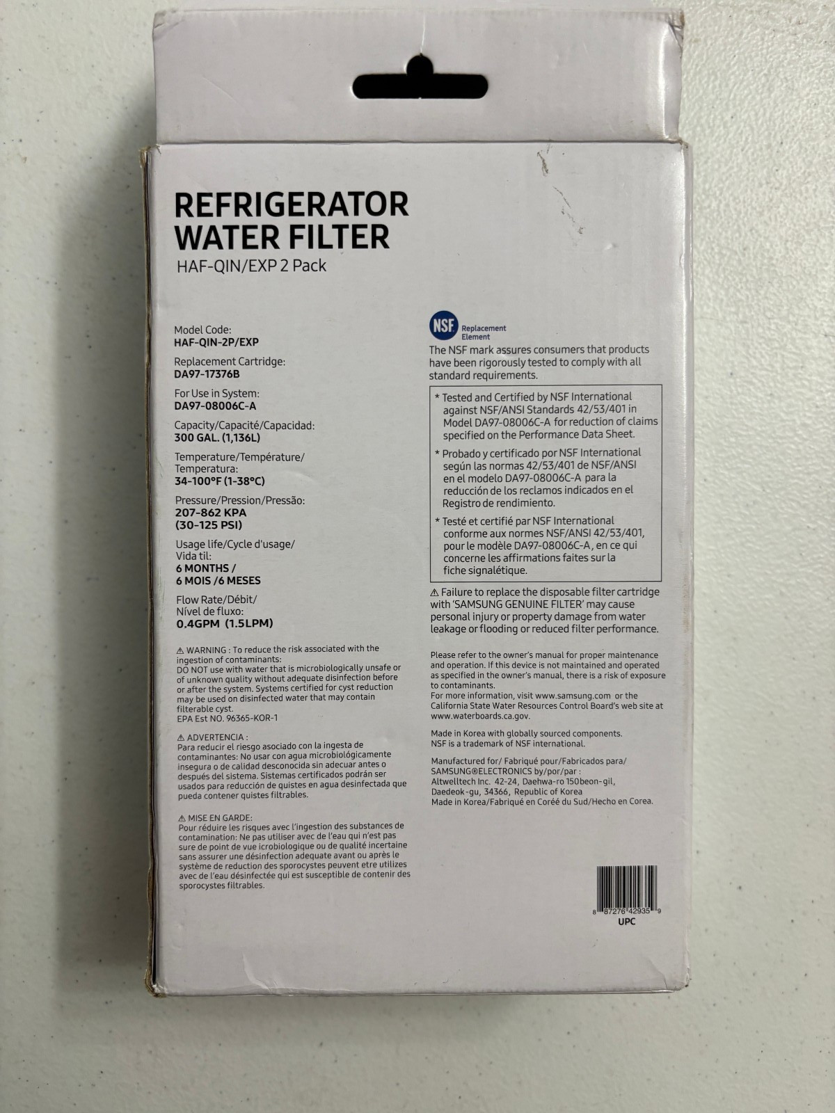For Samsung Genuine Refrigerator Water Filter HAF-QIN/EXP 2 Pack DA97-17376B