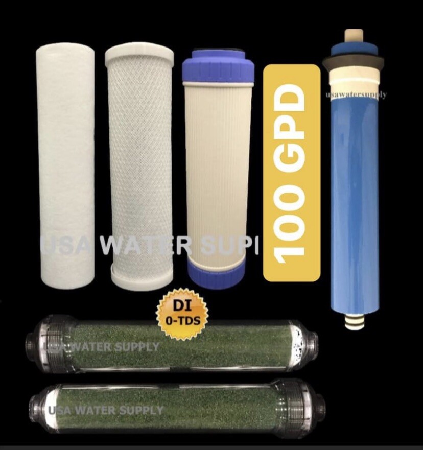 REVERSE OSMOSIS RO/DI 6 FILTERS/MEMBRANE REPLACEMENT 6 PC Set – 100 GPD Membrane
