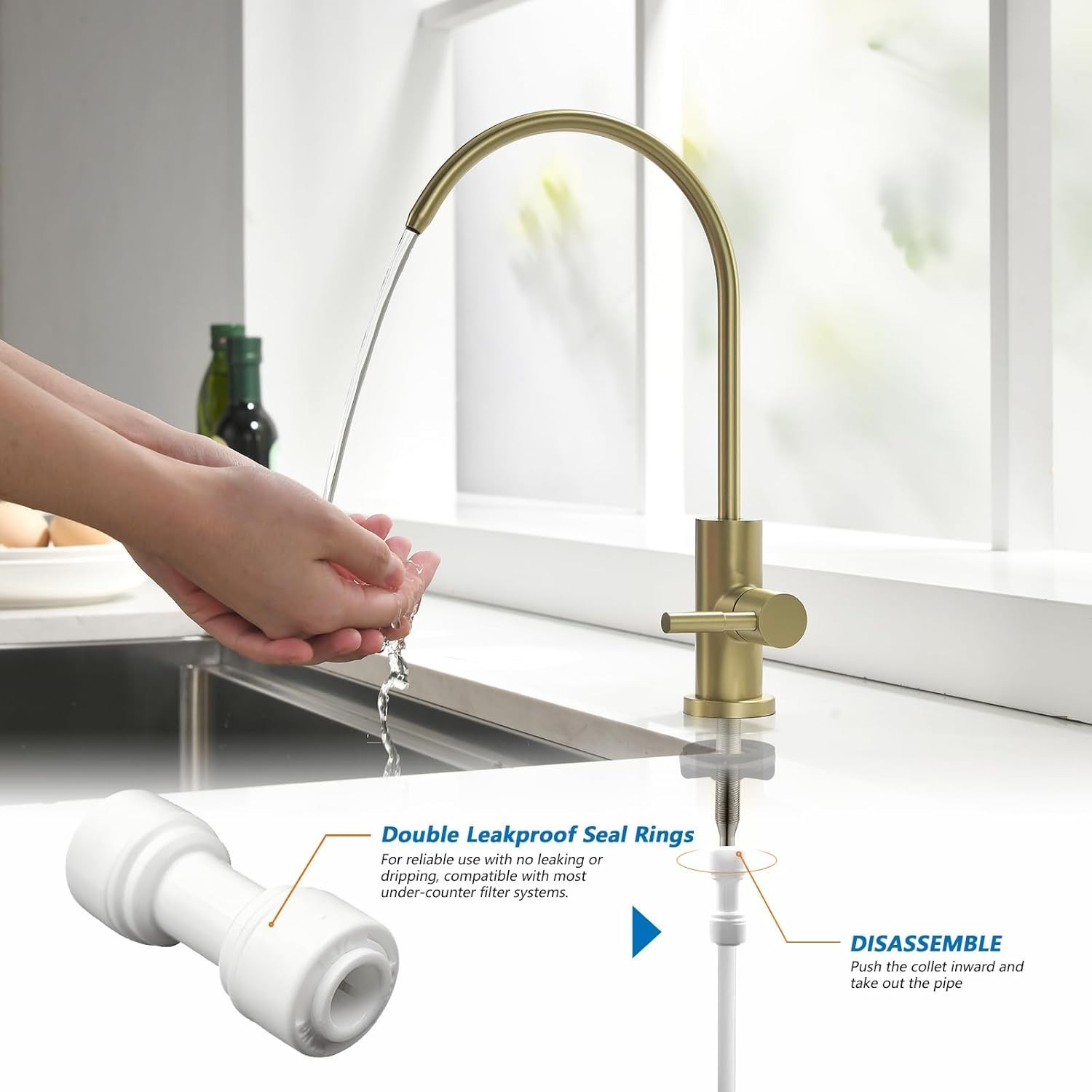 360-Degree Gold Finish Kitchen Faucet – Stainless Steel & Leak-Proof Design