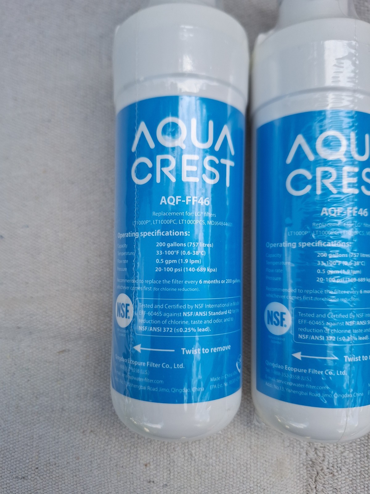 Sealed 2 Pack Aqua Crest Decide Filter For LG Model AQF-FF46