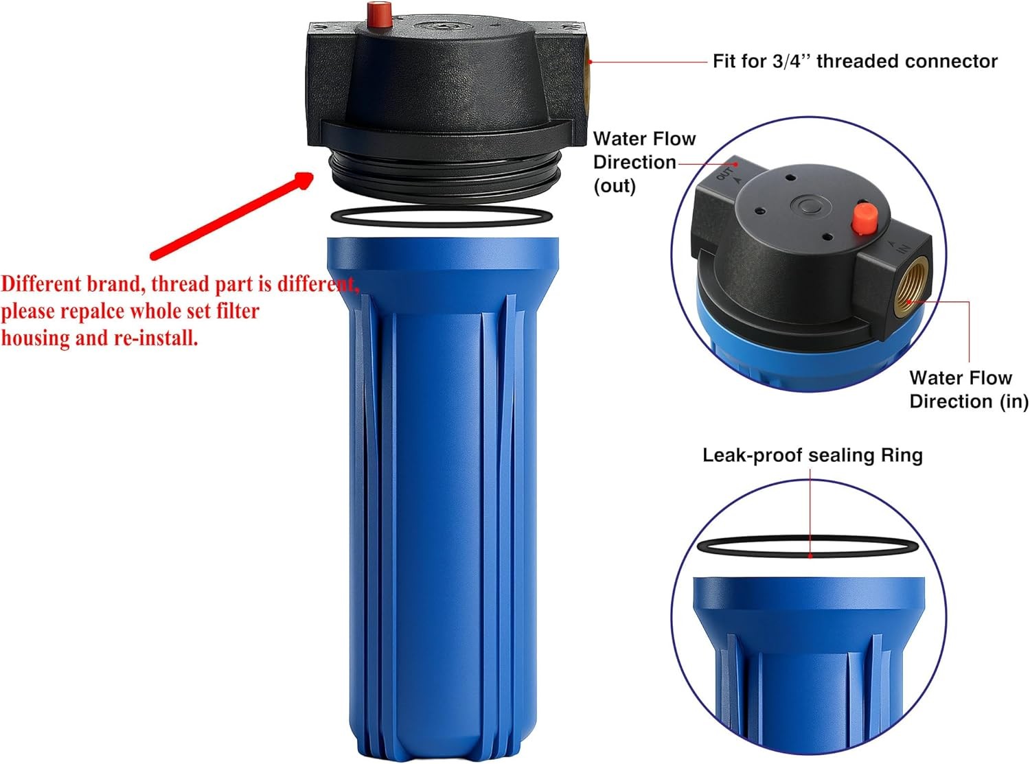 10-Inch Whole House Slim Water Filter Housing for 2.5″x10″Filter – 3/4″NPTBrass