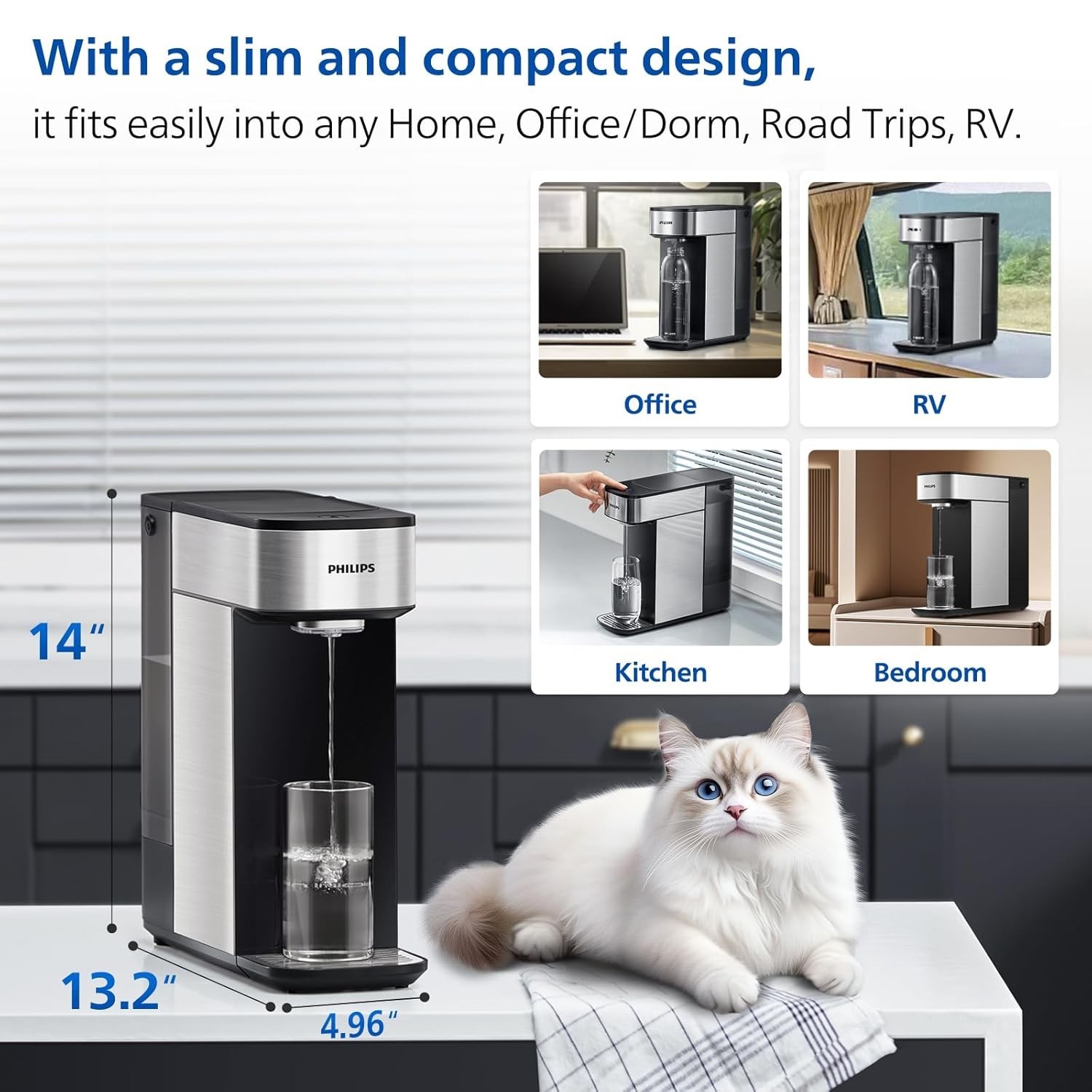 Philips Reverse Osmosis RO Water Filter System Compact Countertop – Silver Black