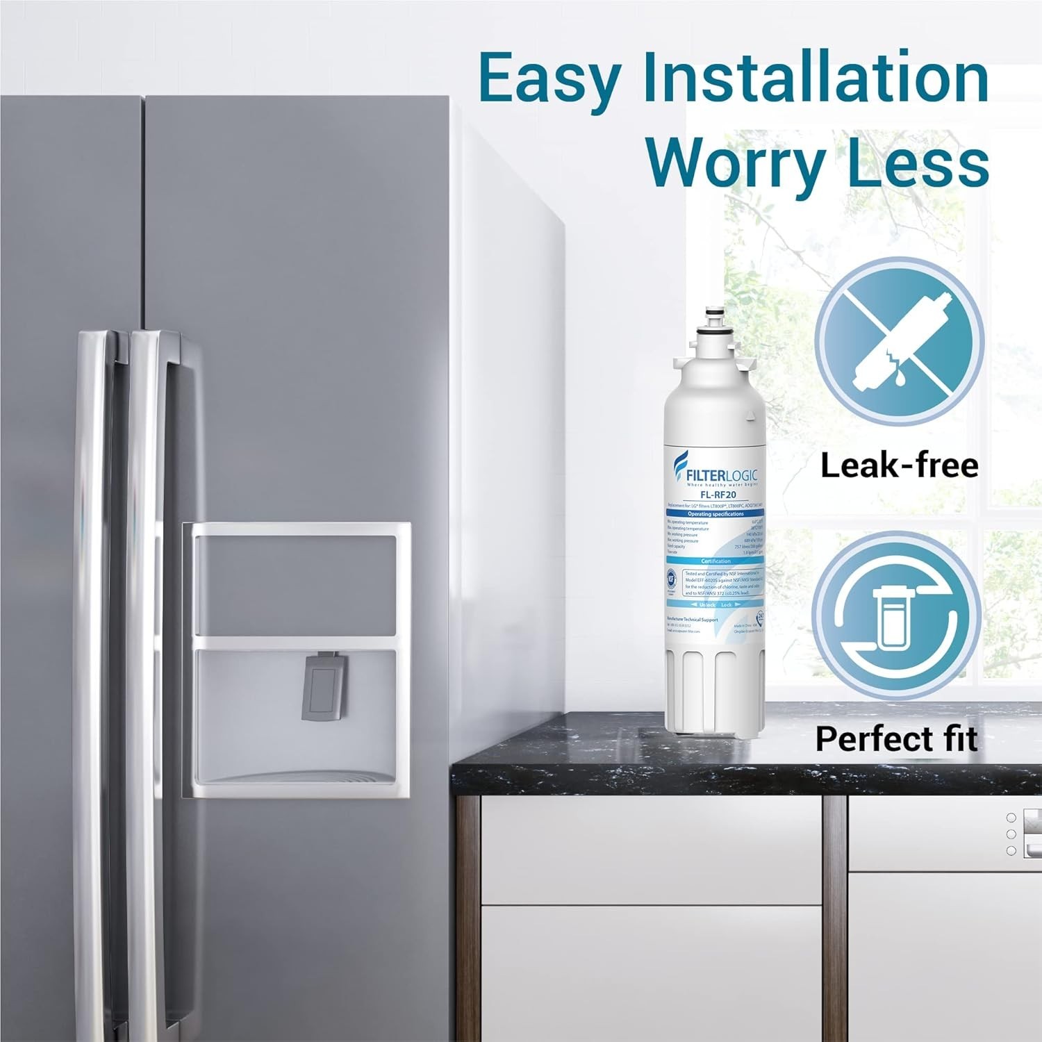FilterLogic Refrigerator Water Filter, Replacement for LG® LT800P®
