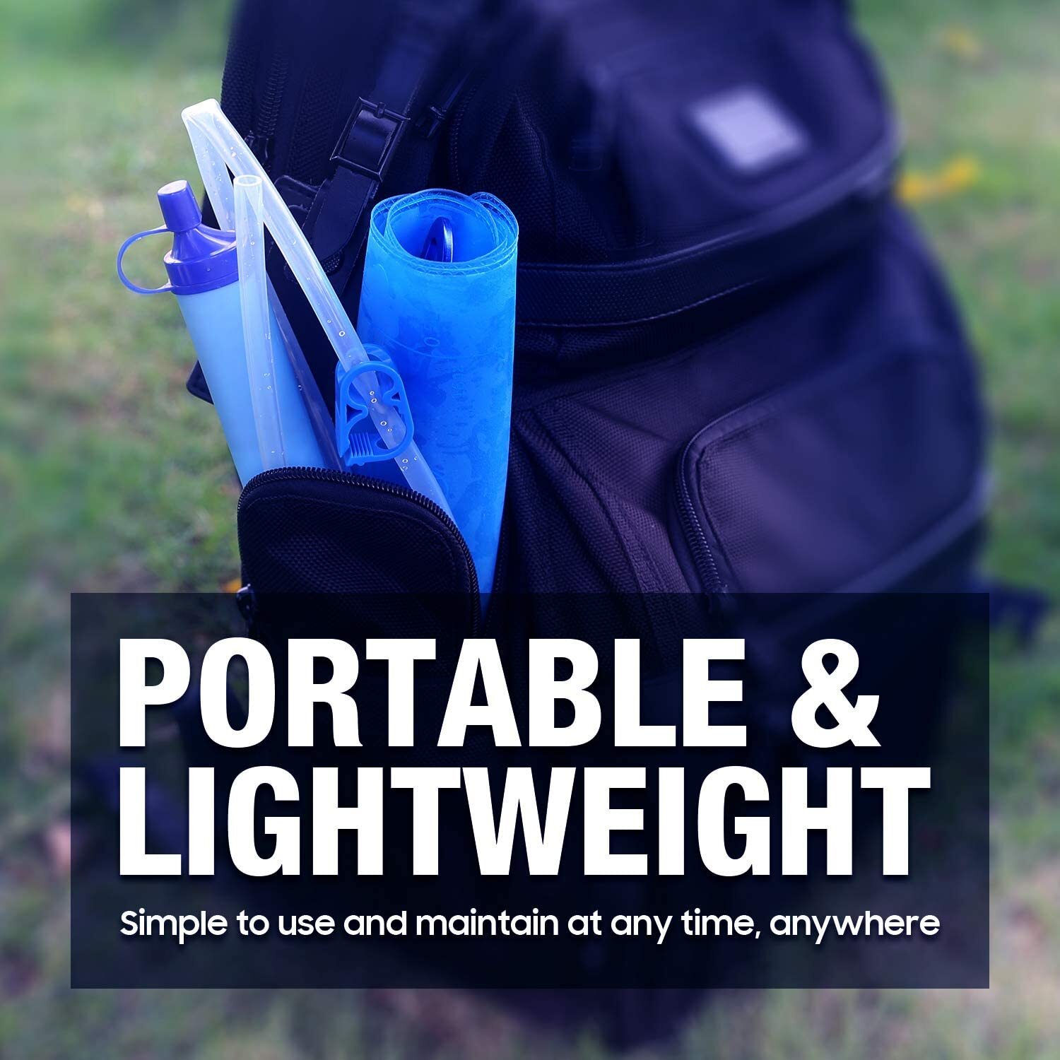 Gravity-Fed Water Filter Straw 3L Bag,Versatile Hiker Water Purifier Tree Strap
