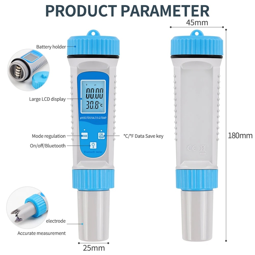 Digital ‘Water Bluetooth 6 in 1 TDS Meter EC TDS SALT Temperature Tester7903