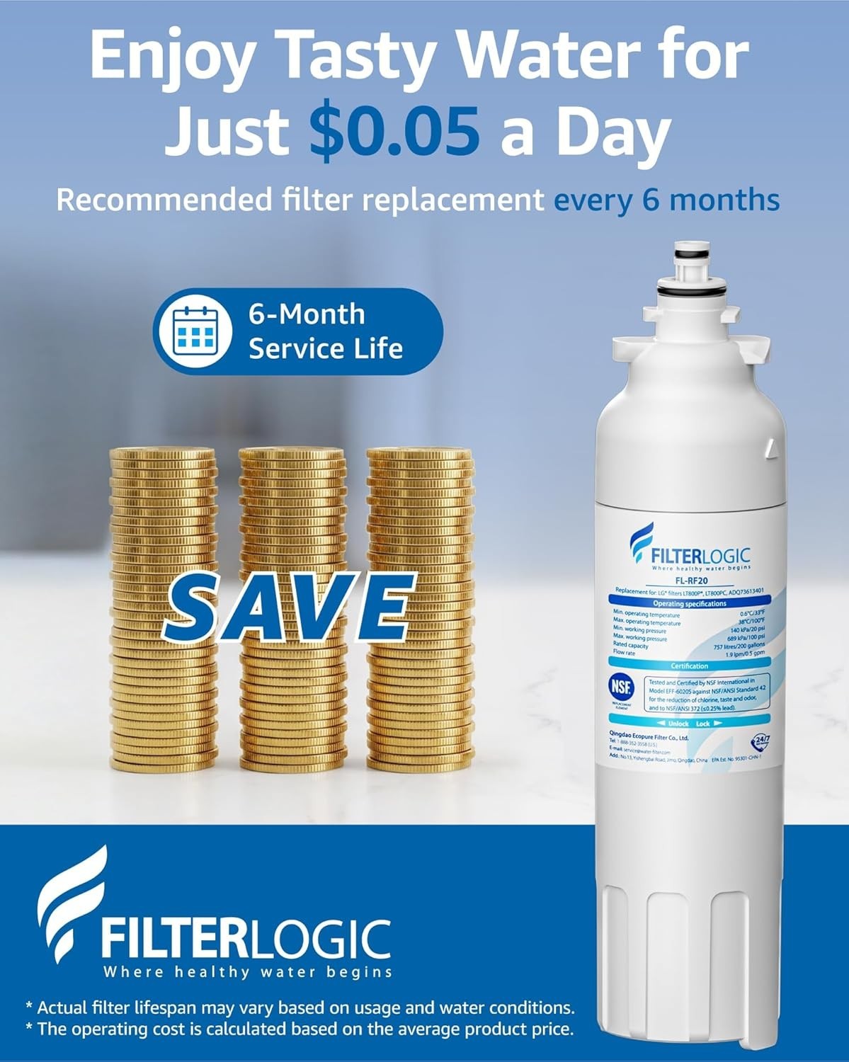 Refrigerator Water Filter Replacement for LG LSXS26326S ADQ73613401 Pack of 3
