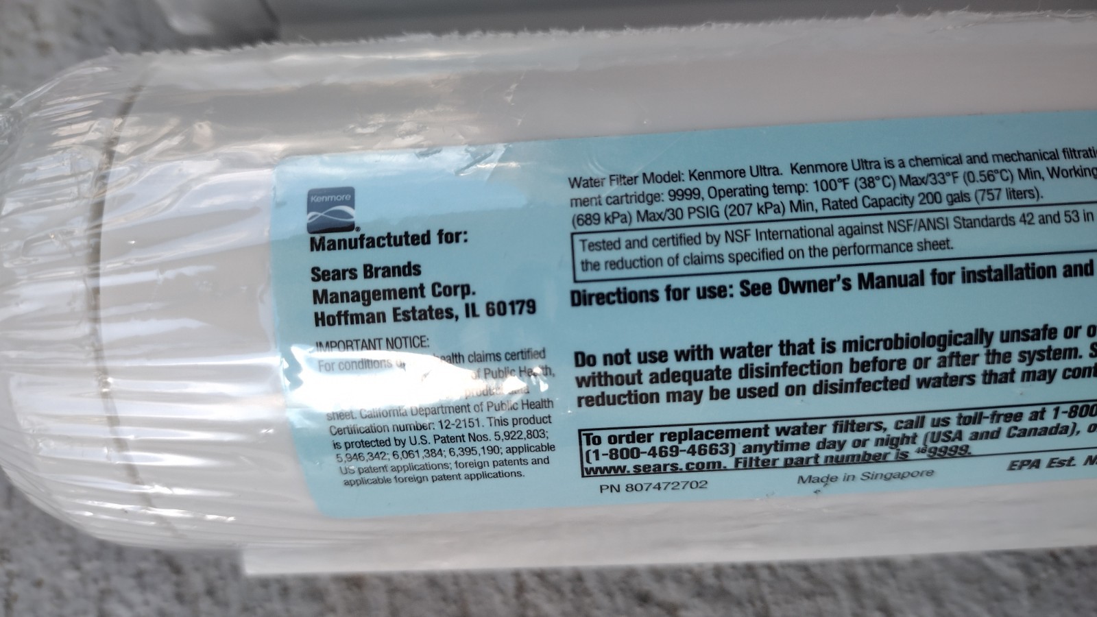 Lot of 2 Kenmore Clear 46-9999 Replacement Water Filter ( New Out Of Box )