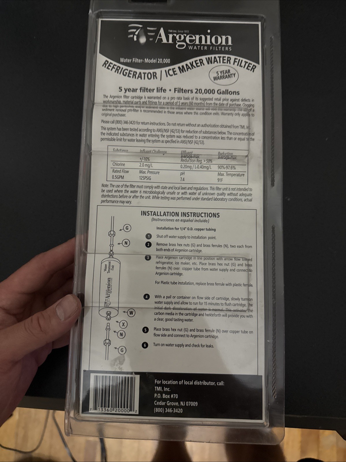 Argenion 20,000 Gal. Refrigerator In-line Water Filter 5 Yr. FACTORY SEALED NEW