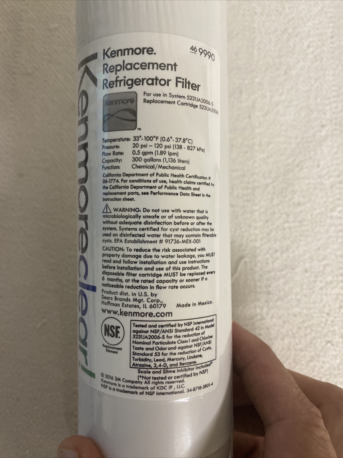 Kenmore 9990 Water Filter For Aqua Optima Evolve – White Sealed See Photos!!!!