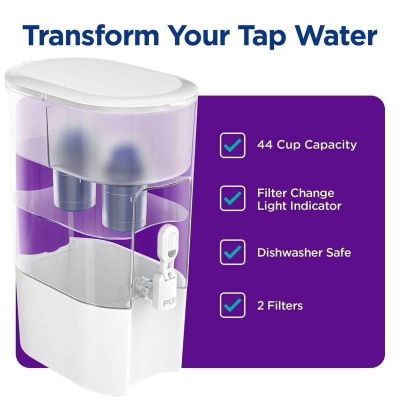 XL 44-Cup Water Filter Dispenser Fast Filtration 2in1 System Reduces Chemicals